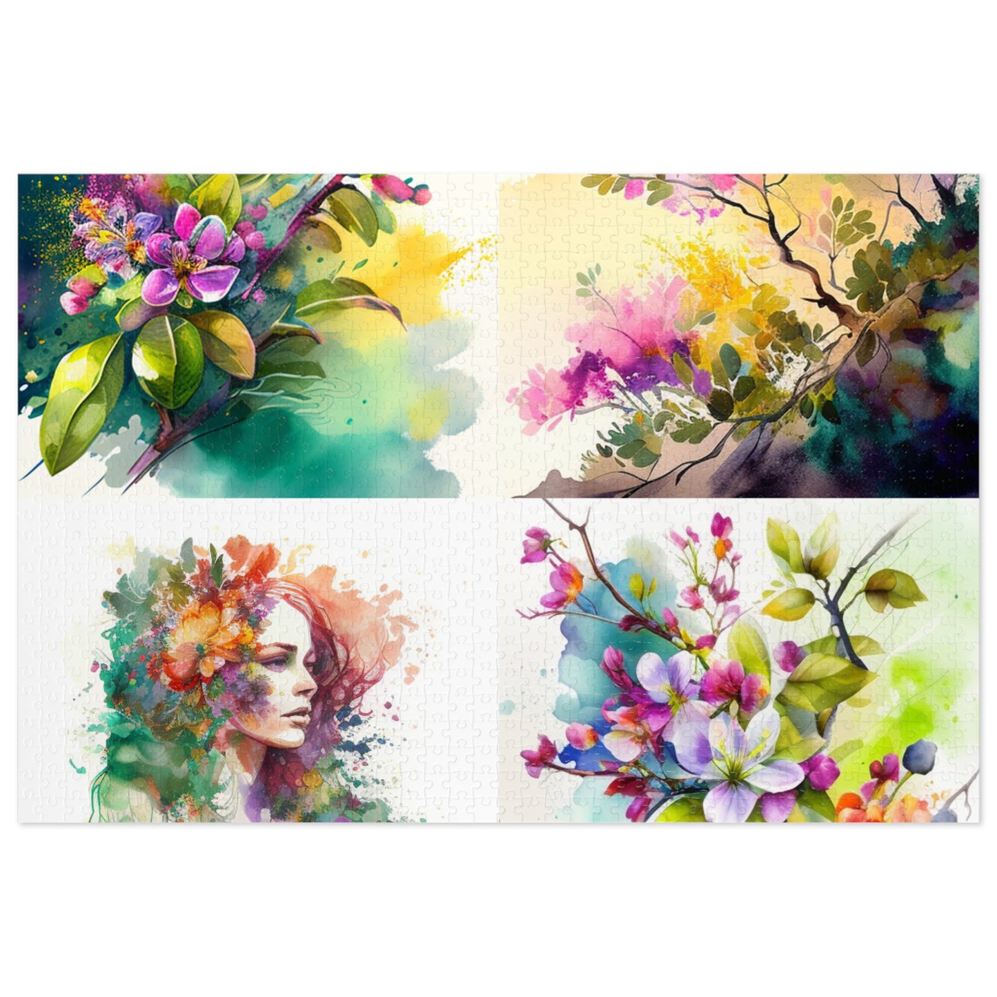 Jigsaw Puzzle (30, 110, 252, 500,1000-Piece) Mother Nature Bright Spring Colors Realistic Watercolor 5