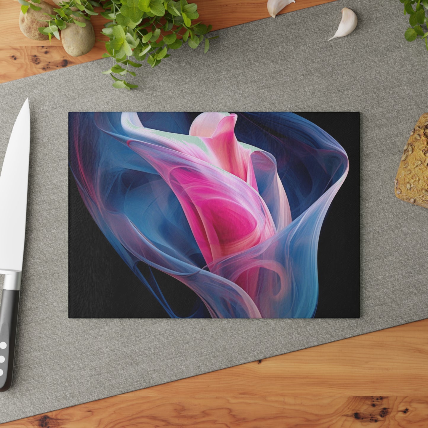 Glass Cutting Board Pink & Blue Tulip Rose 3