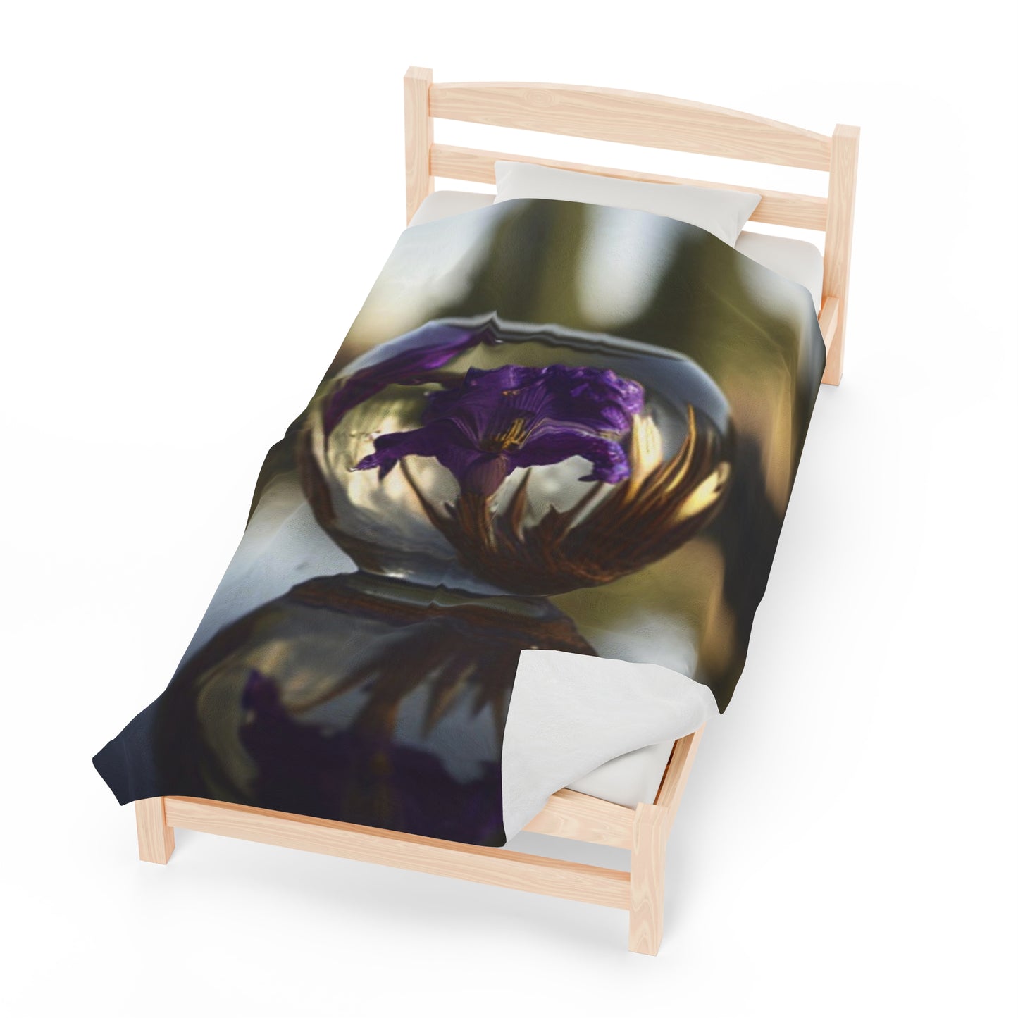 Velveteen Plush Blanket Purple Iris in a vase 2