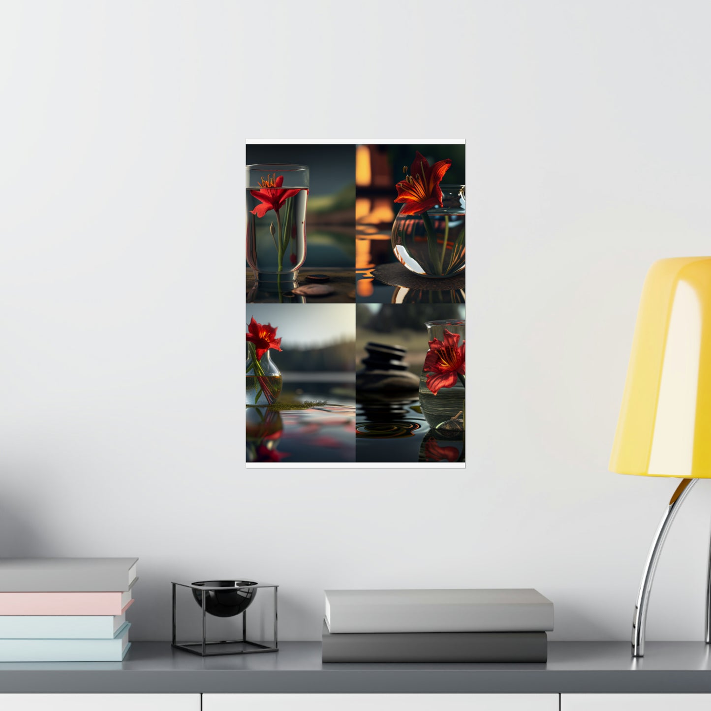 Premium Matte Vertical Posters Red Lily in a Glass vase 5