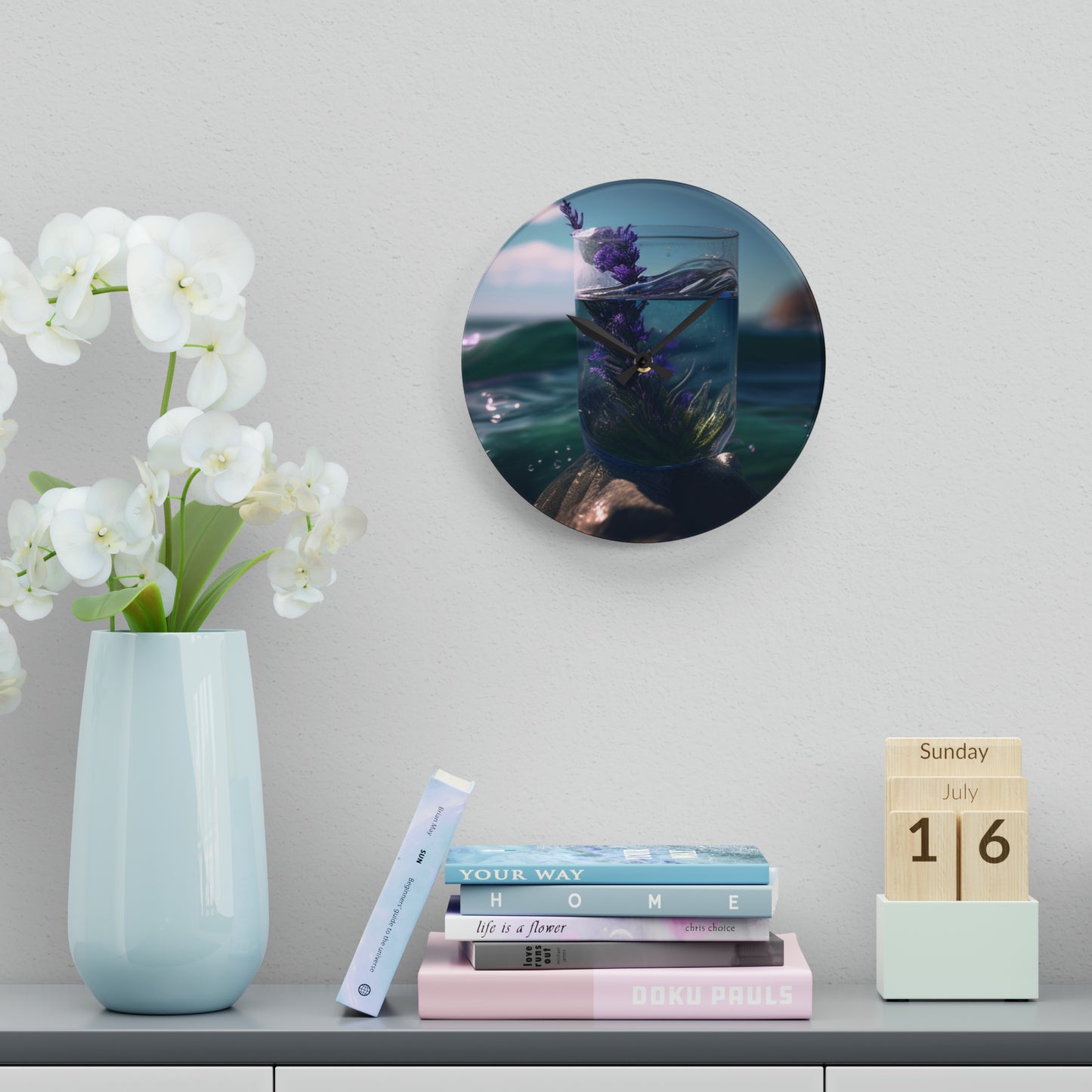 Acrylic Wall Clock Lavender in a vase 2