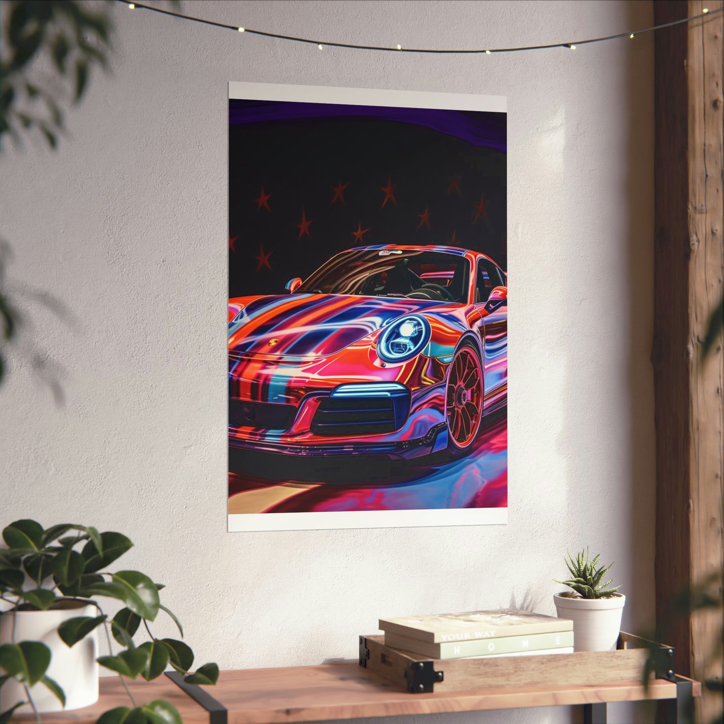 Premium Matte Vertical Posters American Flag Colored Porsche 1