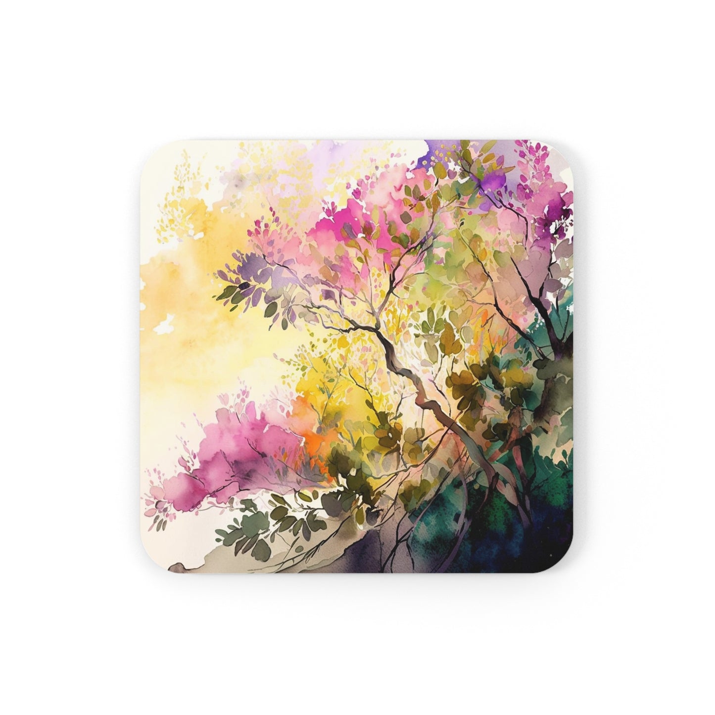 Cork Back Coaster Mother Nature Bright Spring Colors Realistic Watercolor 2