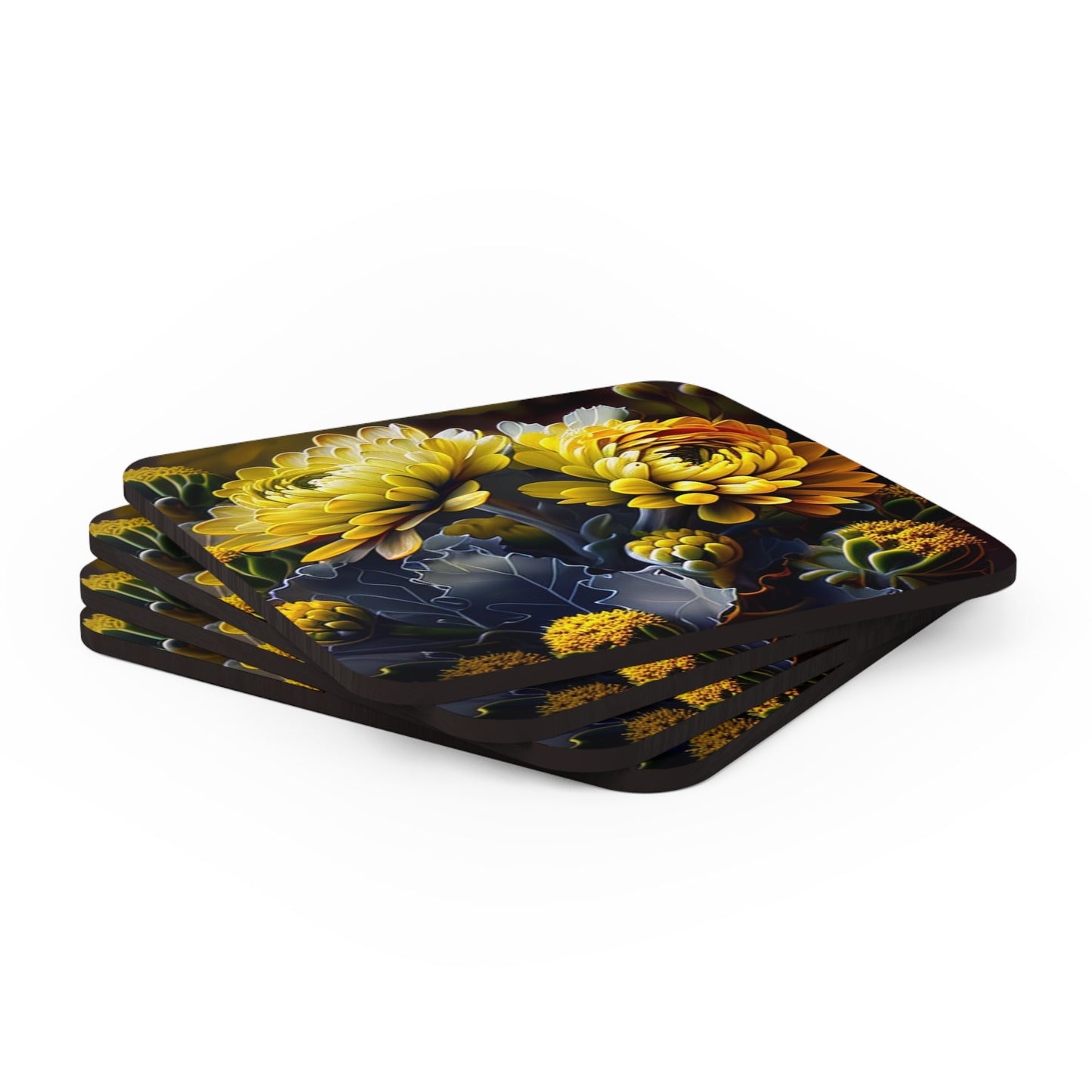 Corkwood Coaster Set Yellow Hermosas Flores Amarillas 1