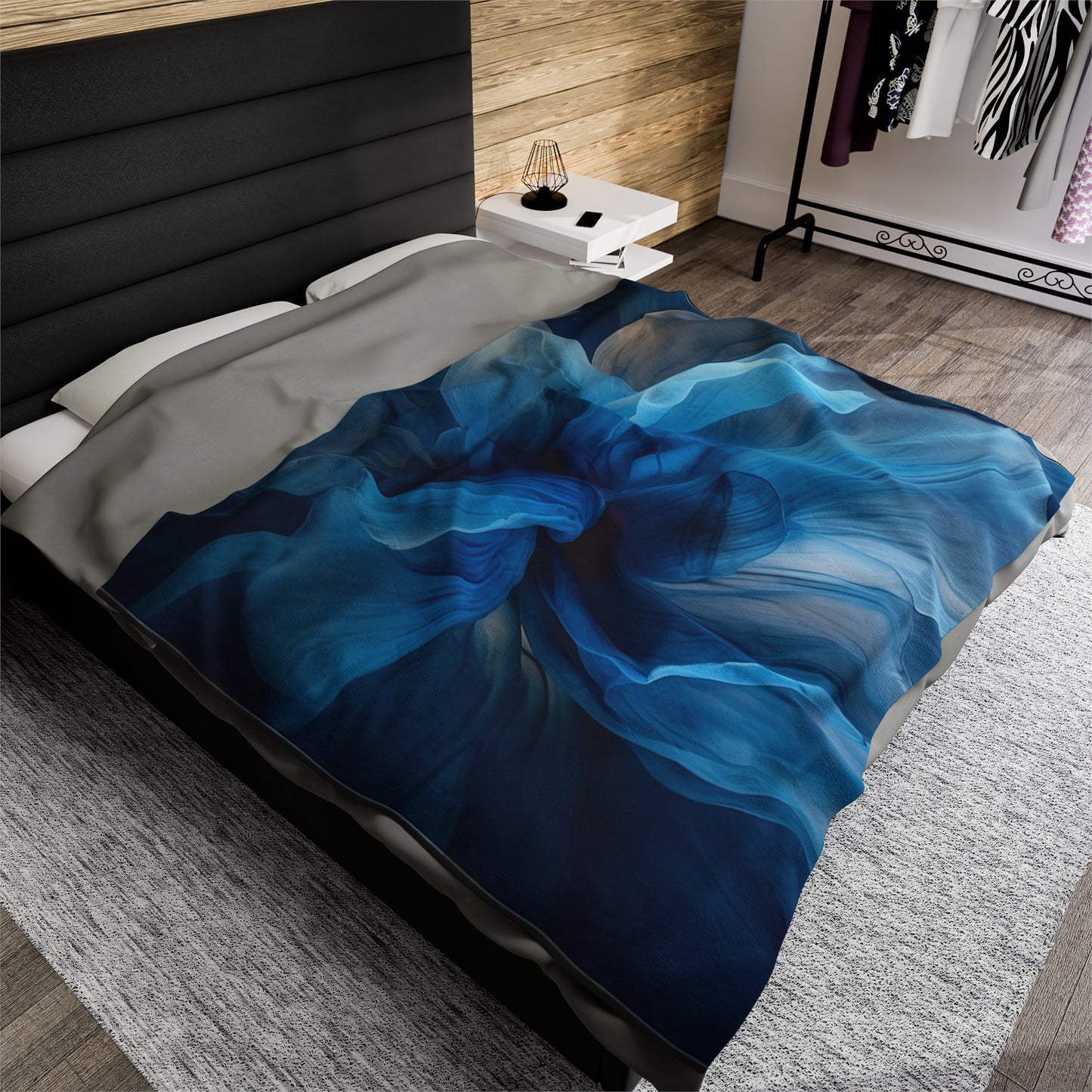 Velveteen Plush Blanket Blue Tluip Abstract 2