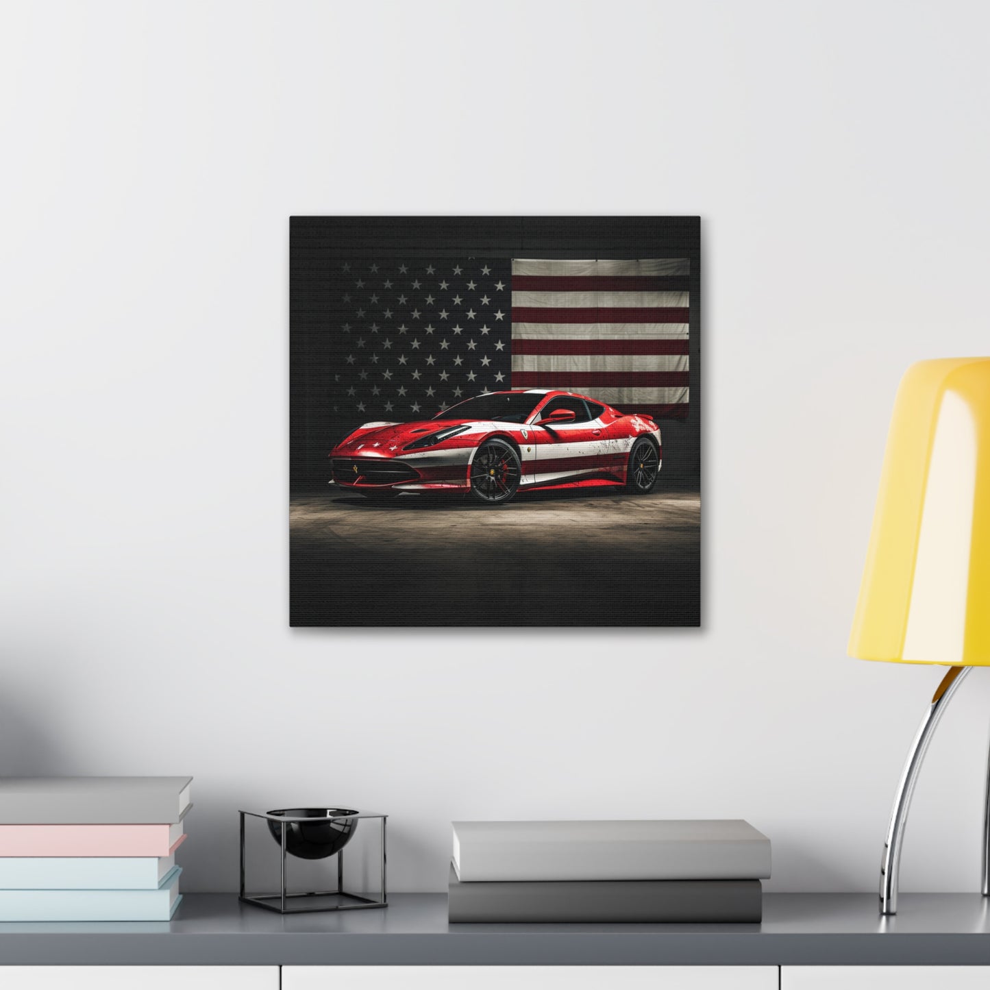 Canvas Gallery Wraps American Flag Background Ferrari 1