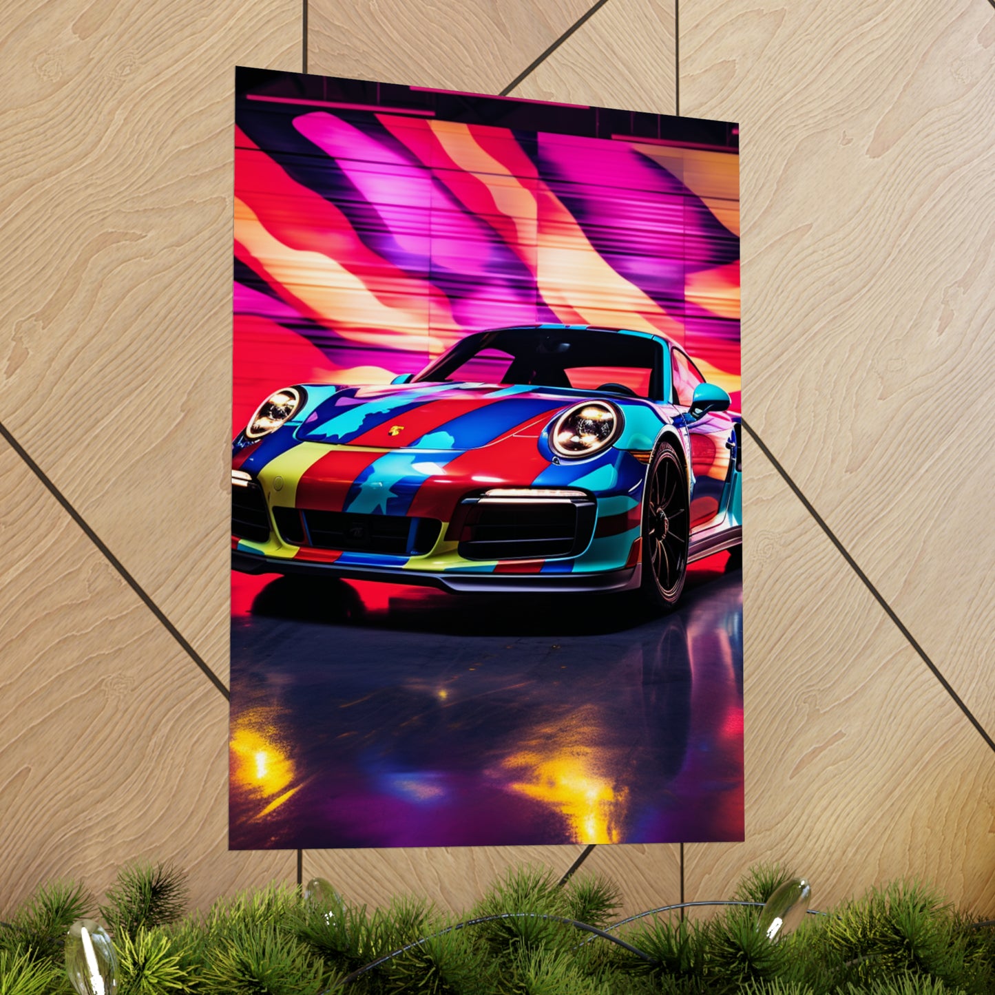 Premium Matte Vertical Posters Macro American Flag Porsche 1