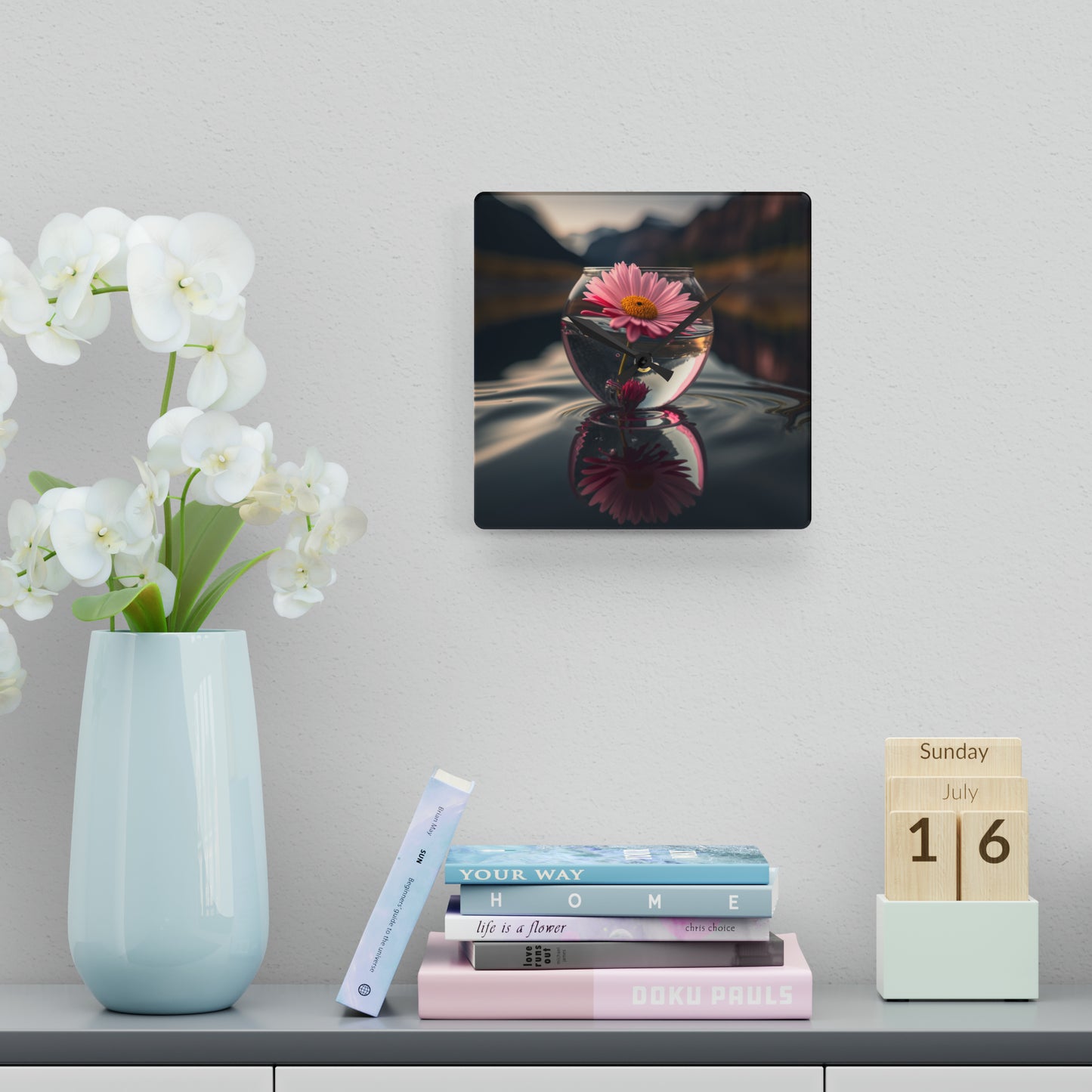 Acrylic Wall Clock Daisy in a vase 2