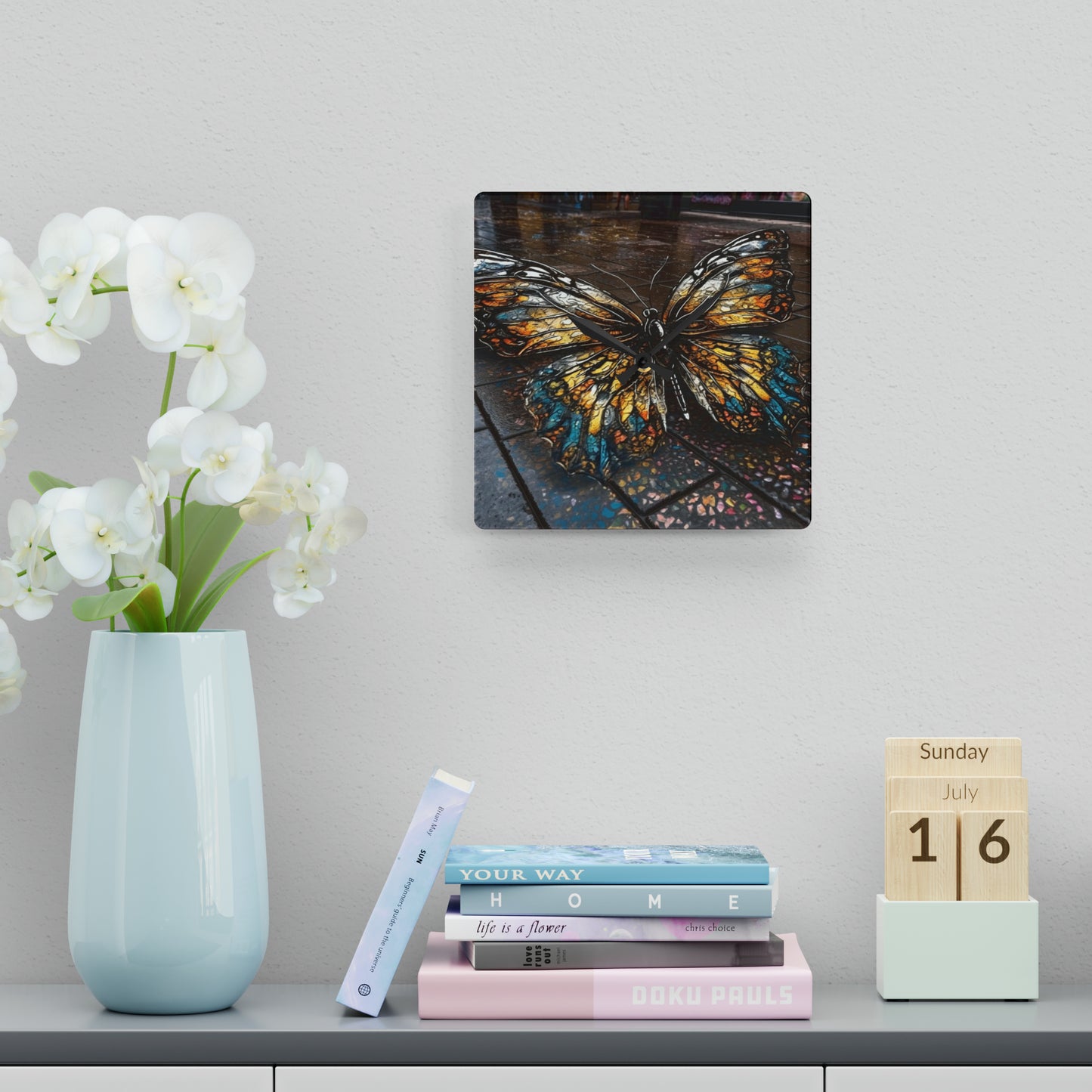 Acrylic Wall Clock Water Butterfly Street 1