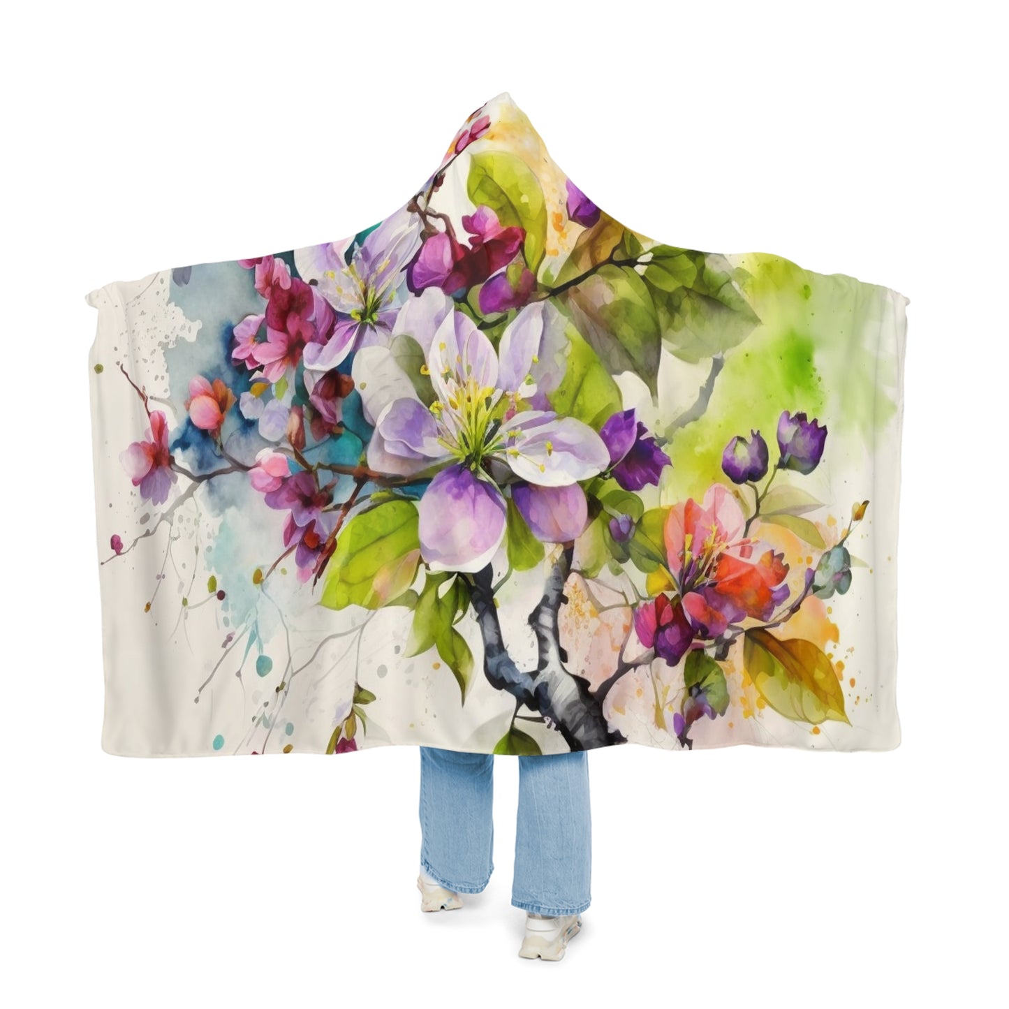 Snuggle Hooded Blanket Mother Nature Bright Spring Colors Realistic Watercolor 4