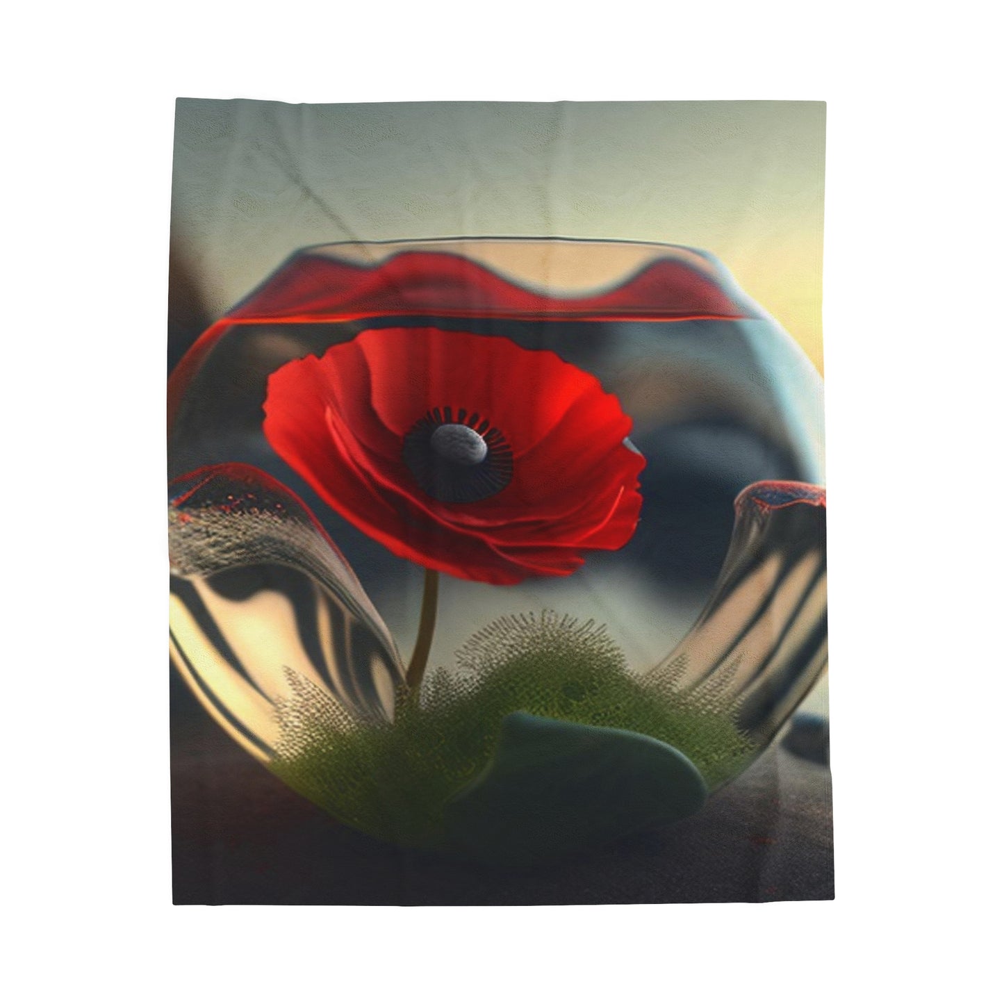 Velveteen Plush Blanket Red Anemone in a Vase 3