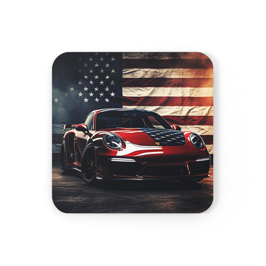Corkwood Coaster Set American Flag Background Porsche 2