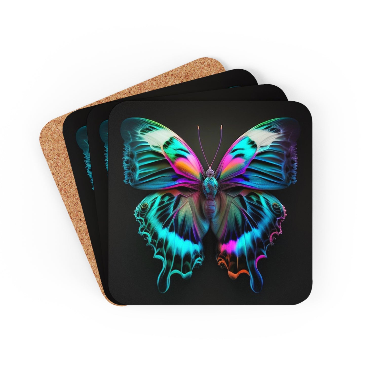 Corkwood Coaster Set Neon Butterfly Fusion 4