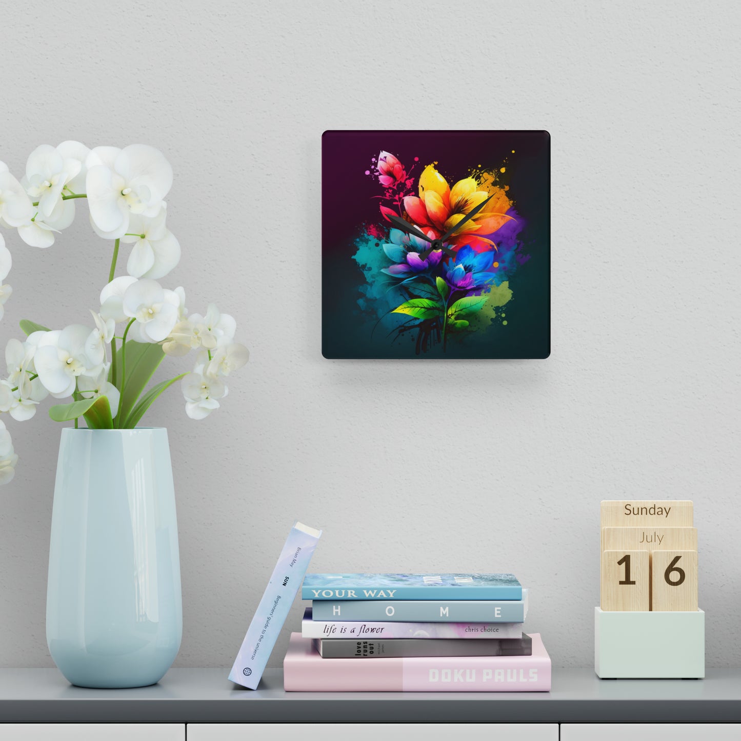 Acrylic Wall Clock Bright Spring Flowers 3