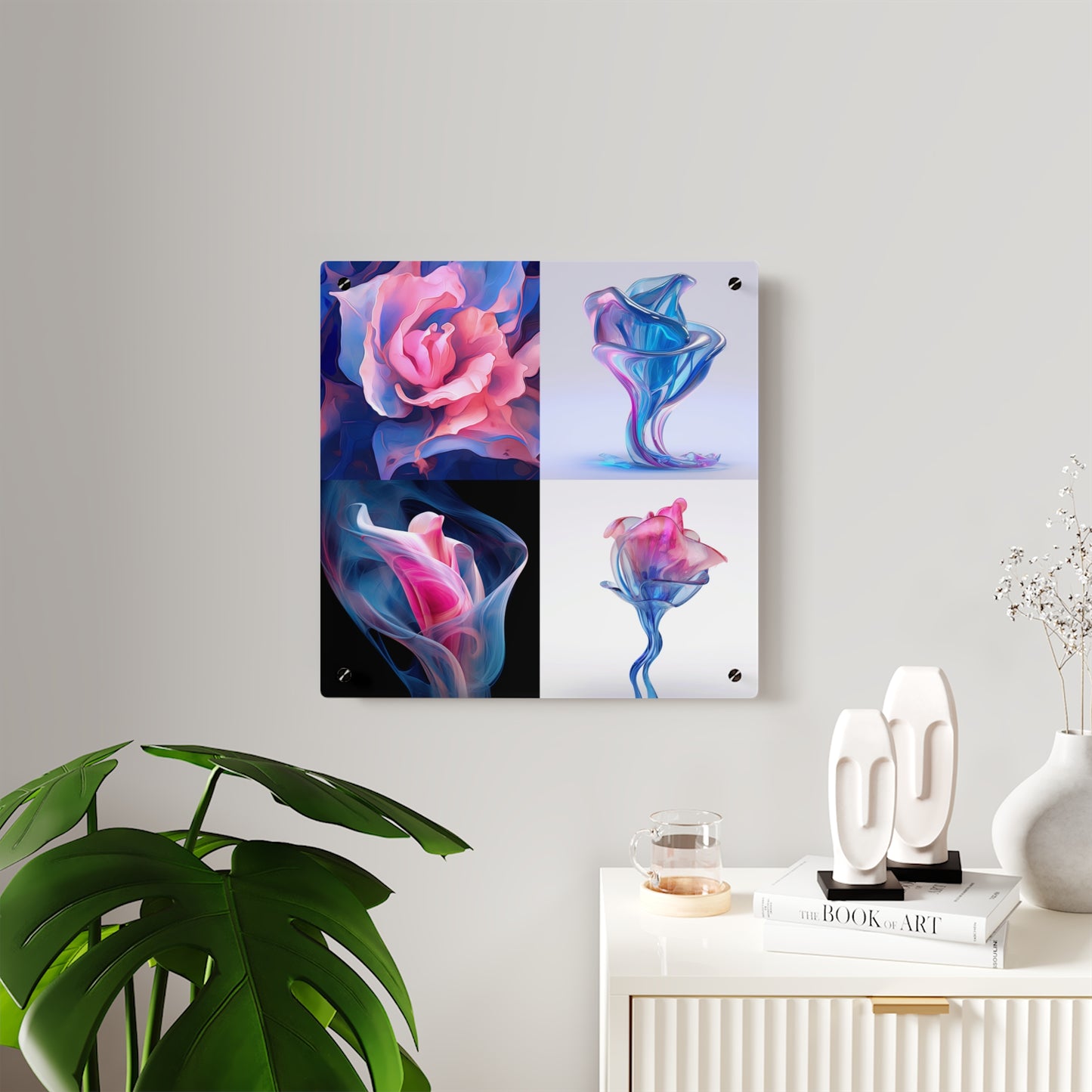 Acrylic Wall Art Panels Pink & Blue Tulip Rose 5