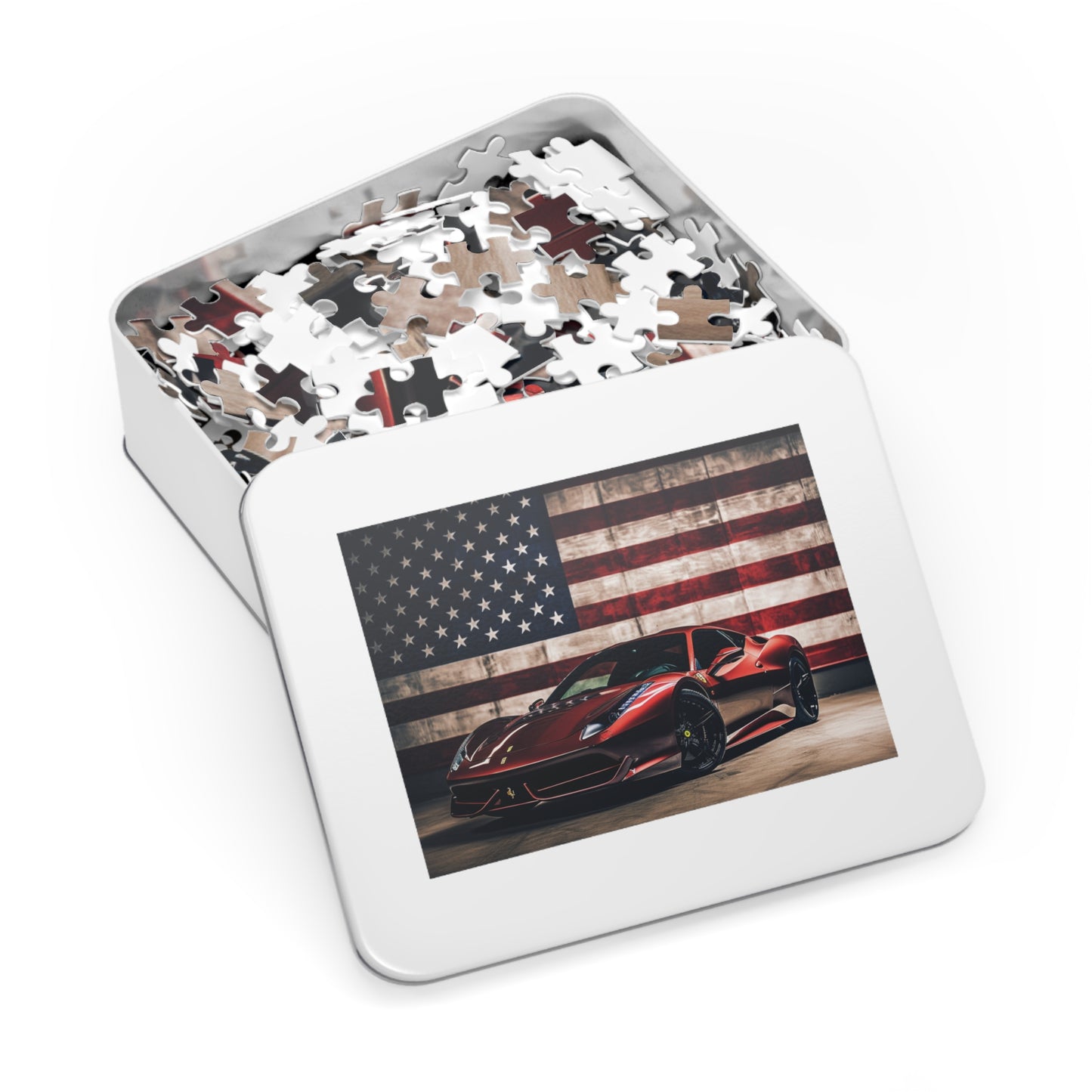 Jigsaw Puzzle (30, 110, 252, 500,1000-Piece) American Flag Background Ferrari 4