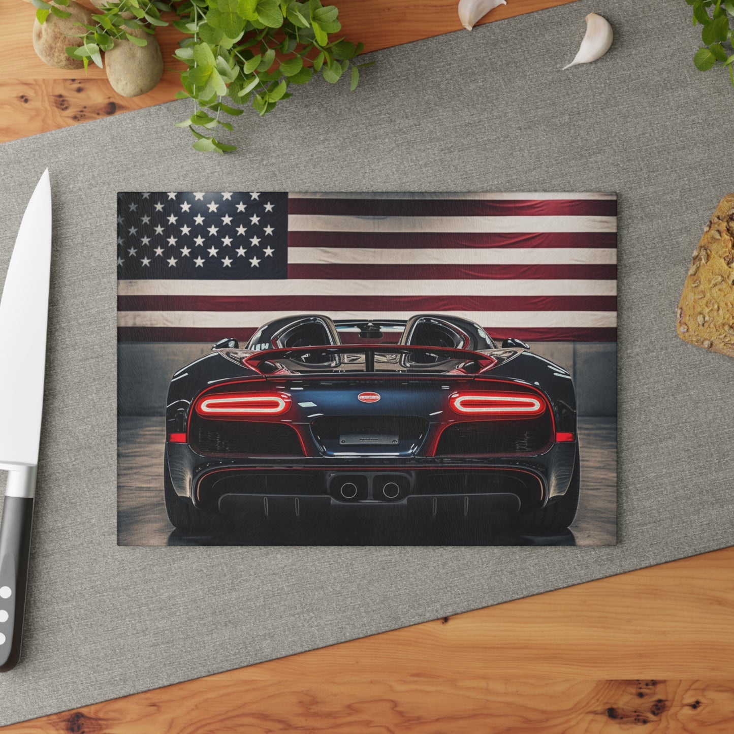 Glass Cutting Board American Flag Background Bugatti 4