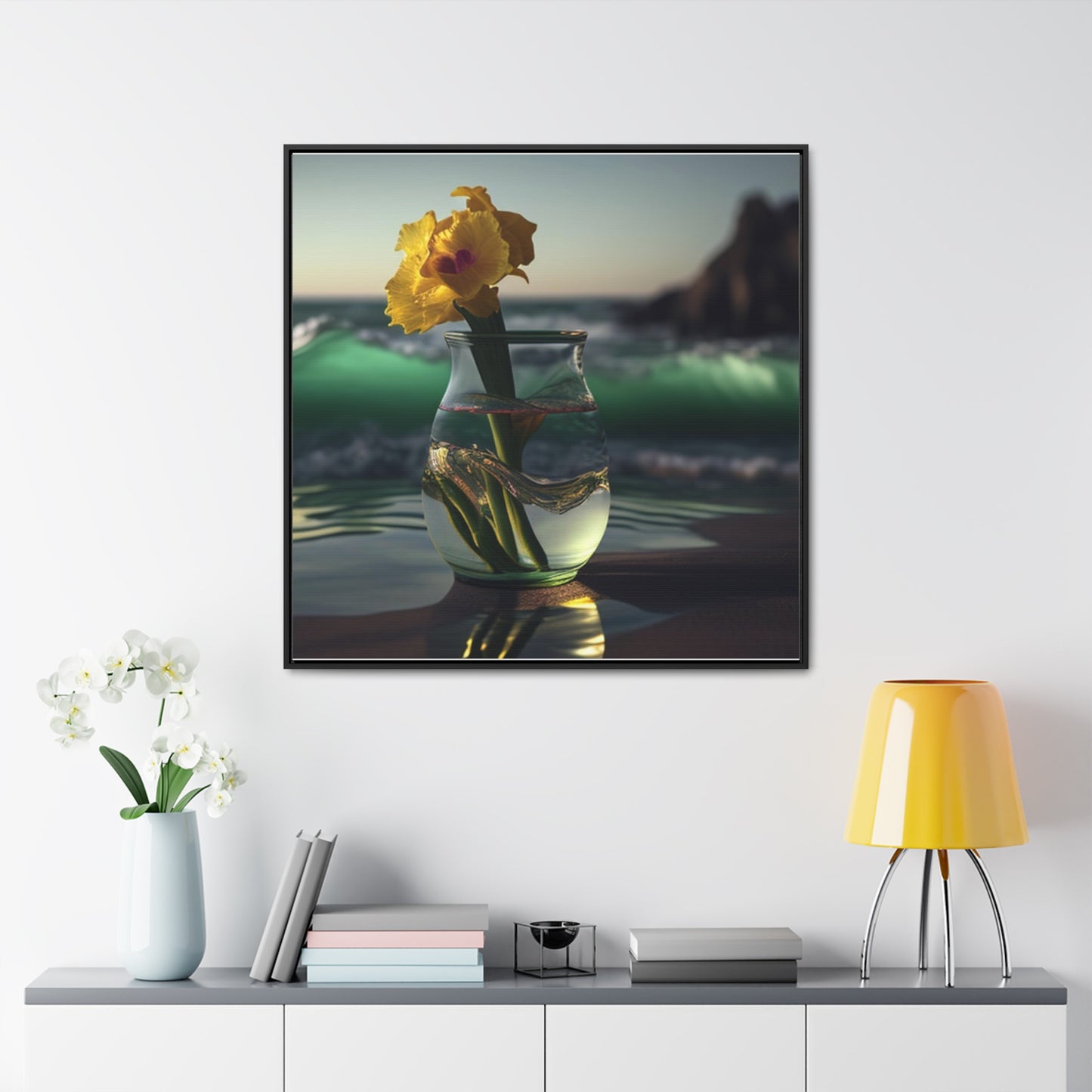 Gallery Canvas Wraps, Square Frame Yellow Gladiolus glass 1