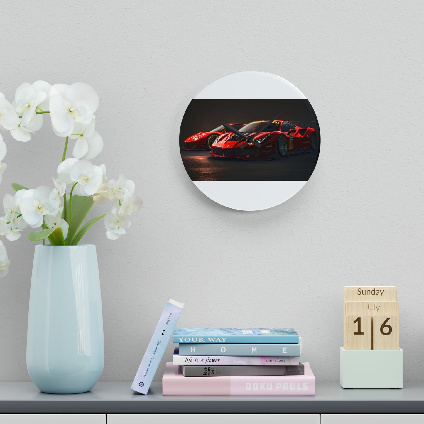 Acrylic Wall Clock Ferrari Red 4