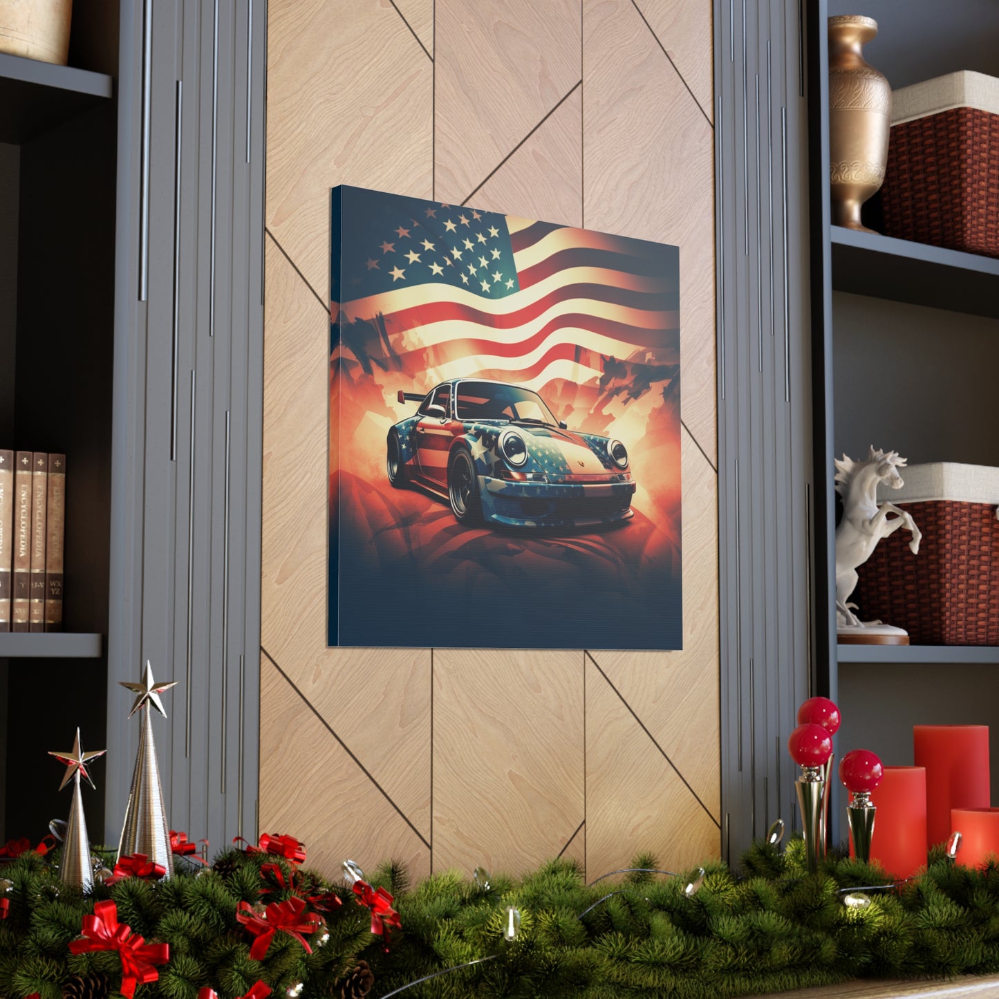 Canvas Gallery Wraps Abstract American Flag Background Porsche 4