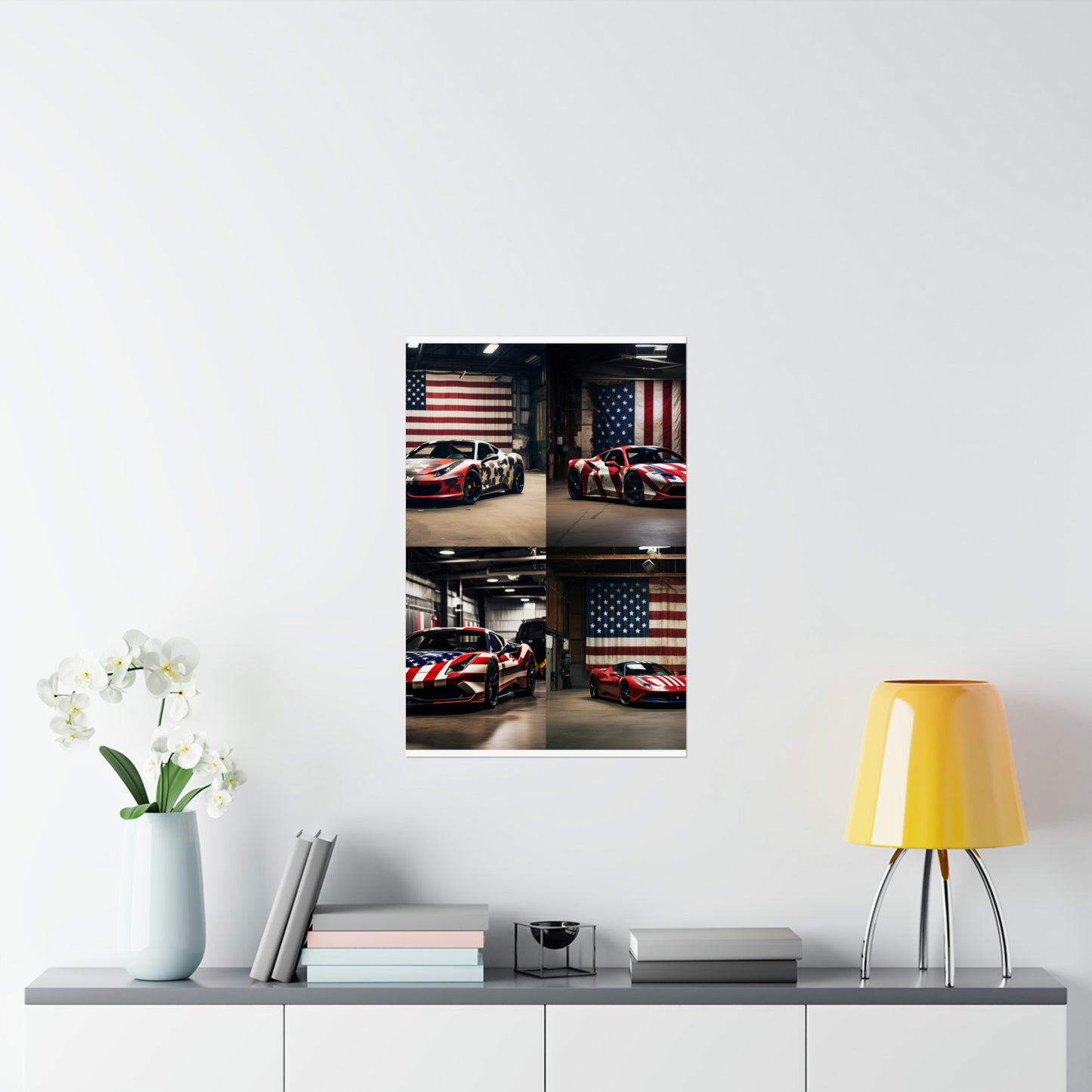 Premium Matte Vertical Posters American Flag Farrari 5