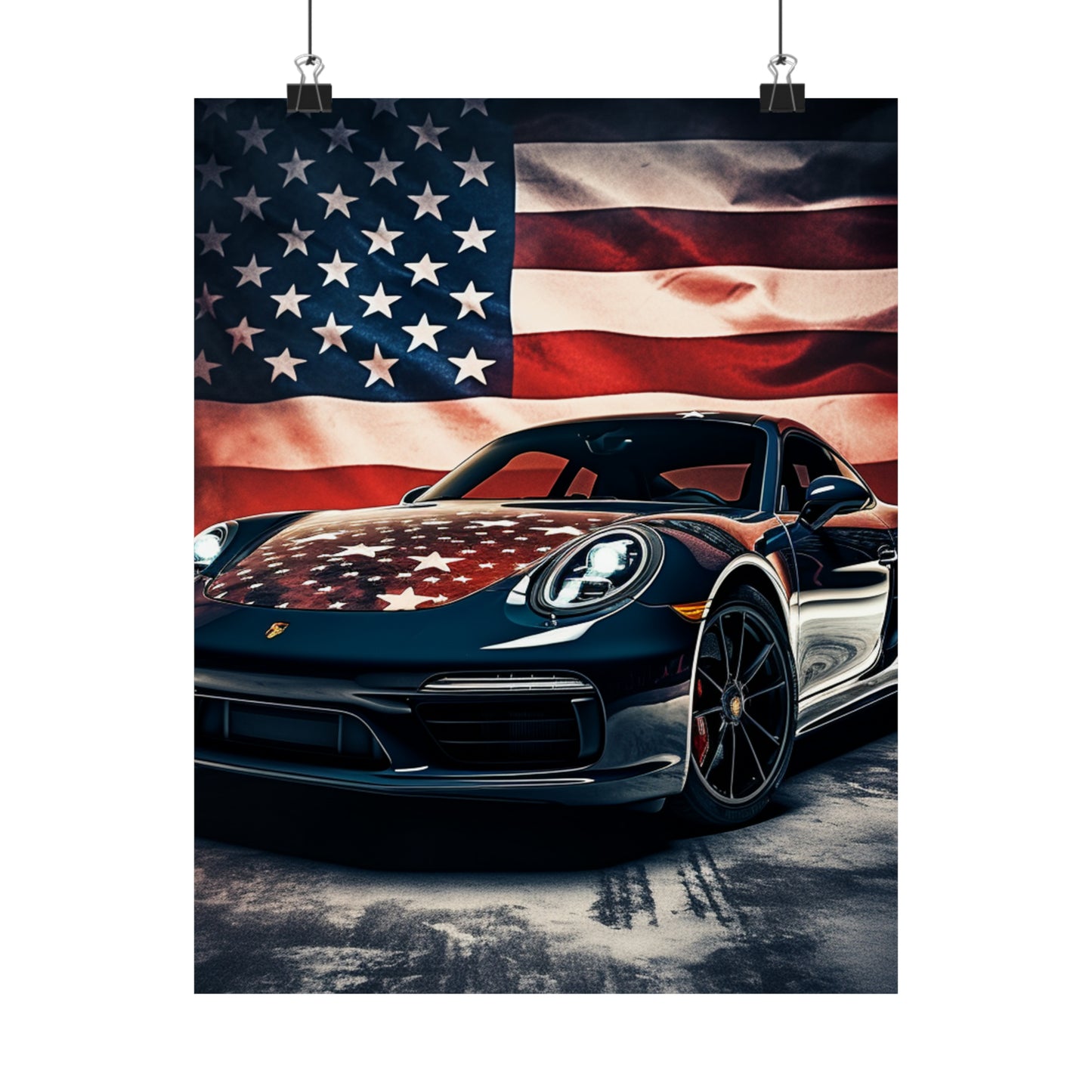 Premium Matte Vertical Posters Abstract American Flag Background Porsche 2