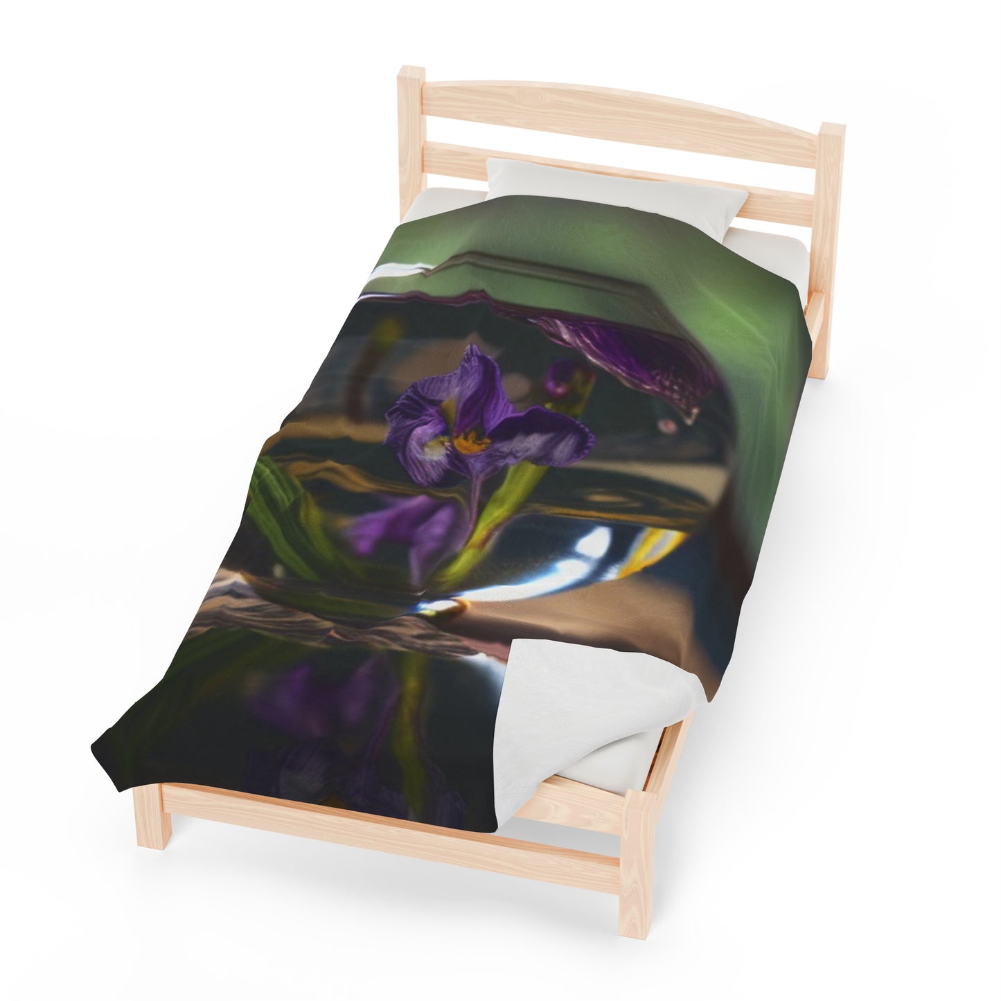 Velveteen Plush Blanket Purple Iris in a vase 1