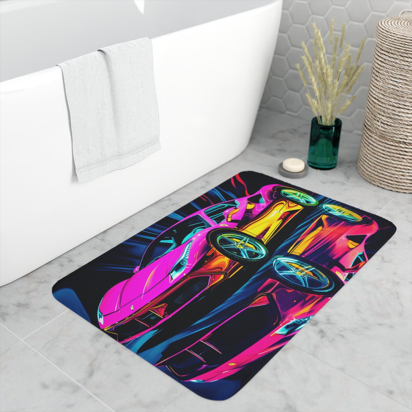 Memory Foam Bath Mat Pink Macro Ferrari 3