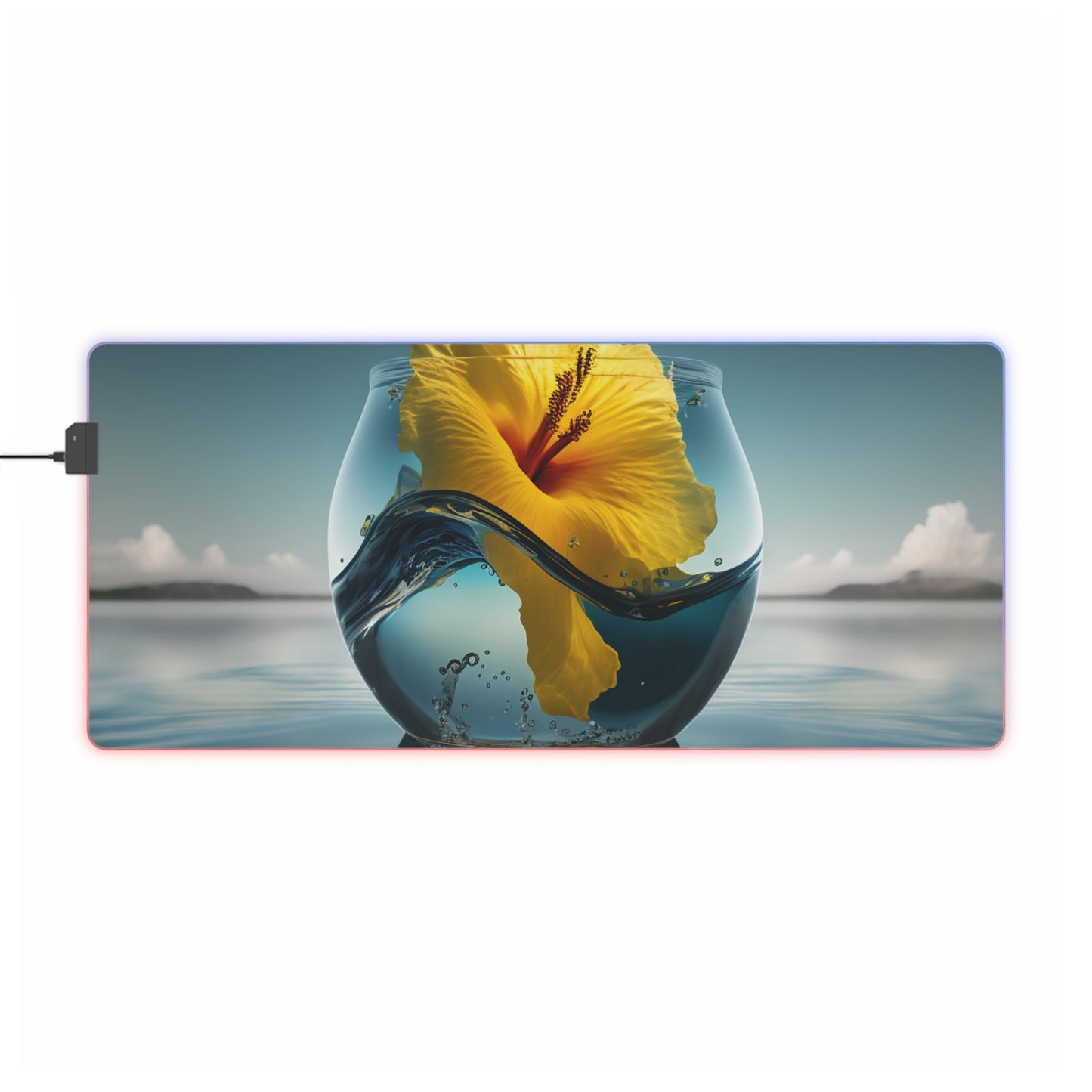 LED Gaming Mouse Pad Yellow Hibiscus glass 4