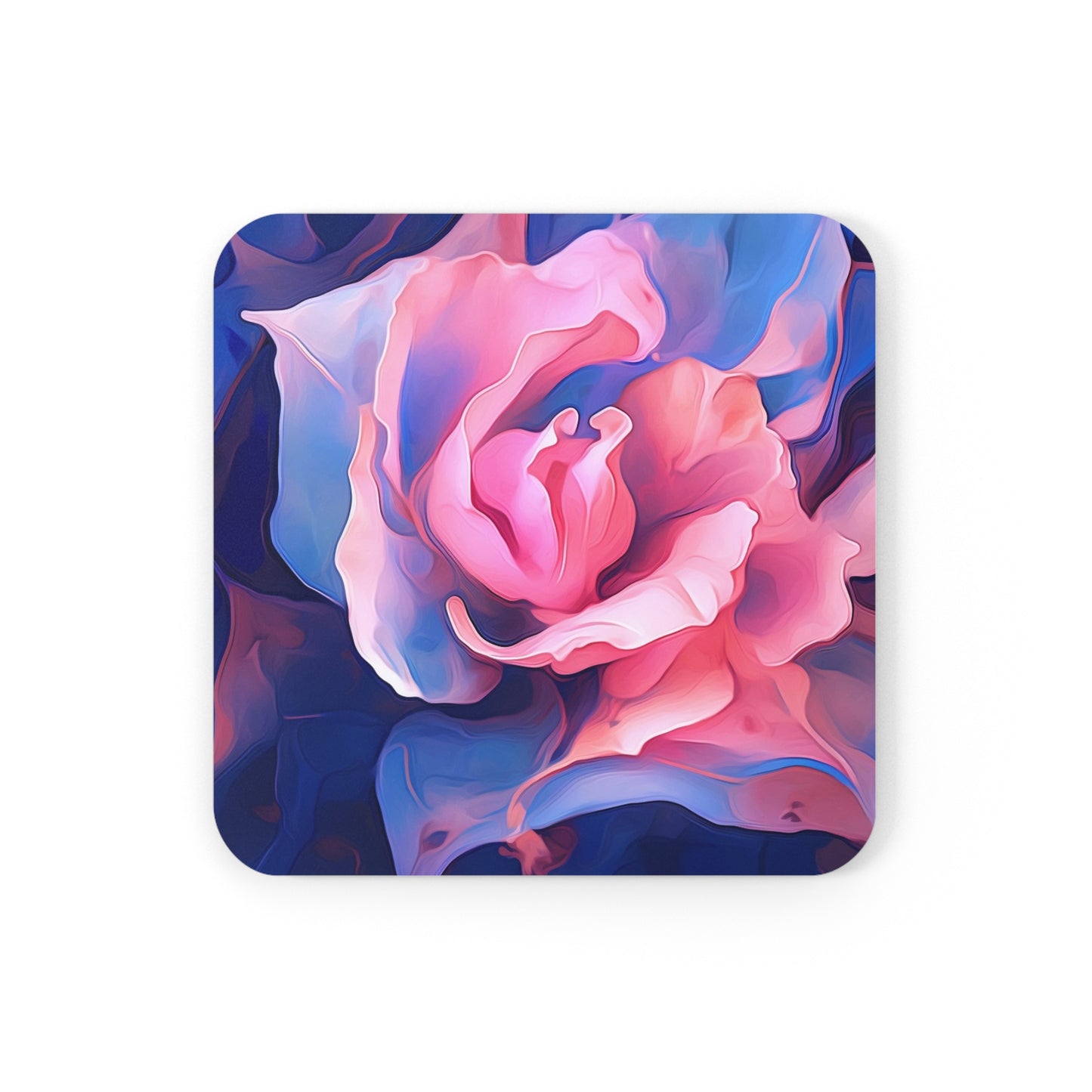 Cork Back Coaster Pink & Blue Tulip Rose 1