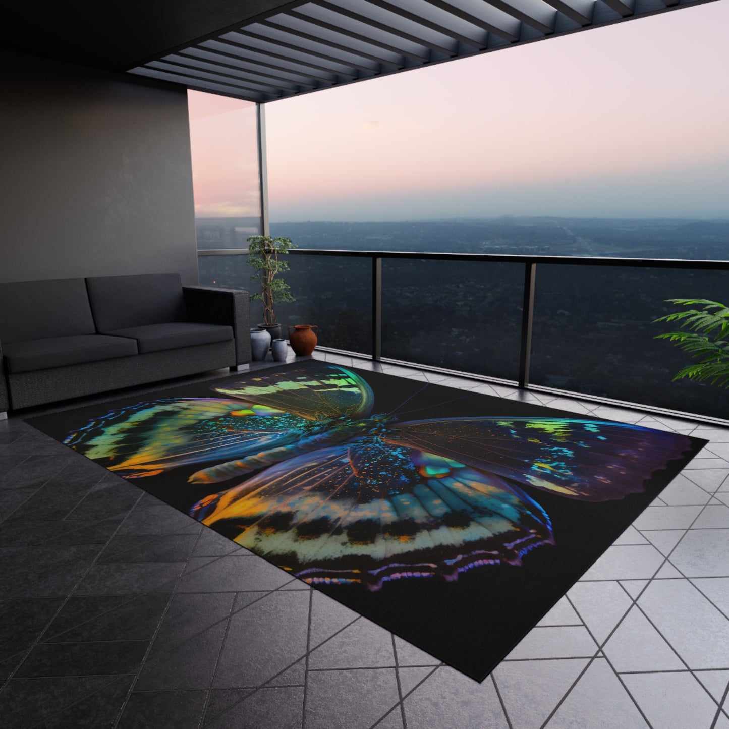 Outdoor Rug  Neon Butterfly Flair 4