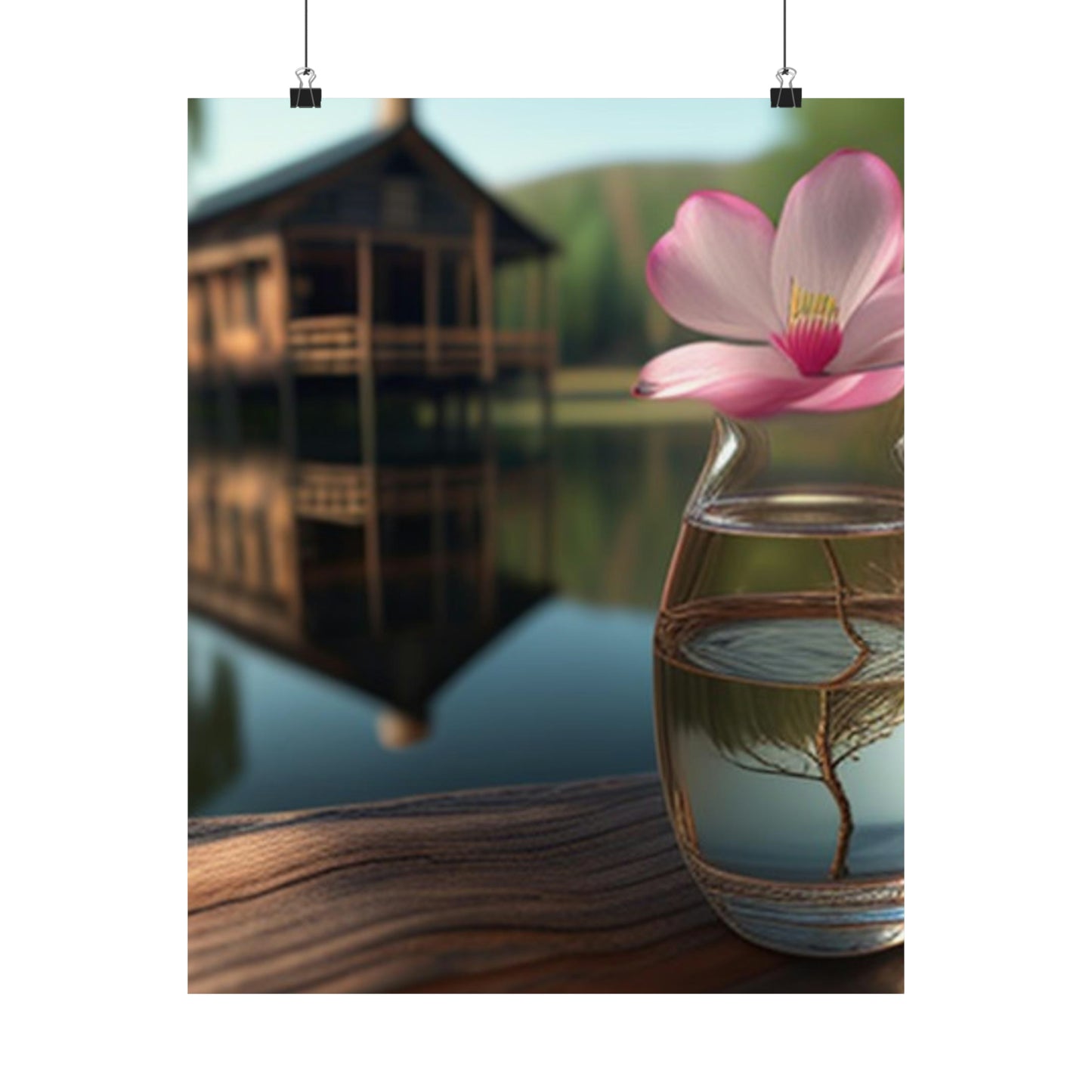 Premium Matte Vertical Posters Magnolia in a Glass vase 1