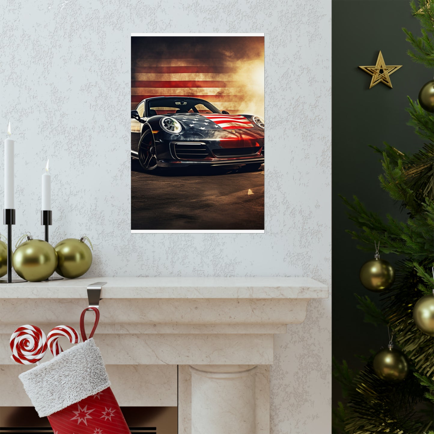 Premium Matte Vertical Posters Abstract American Flag Background Porsche 1