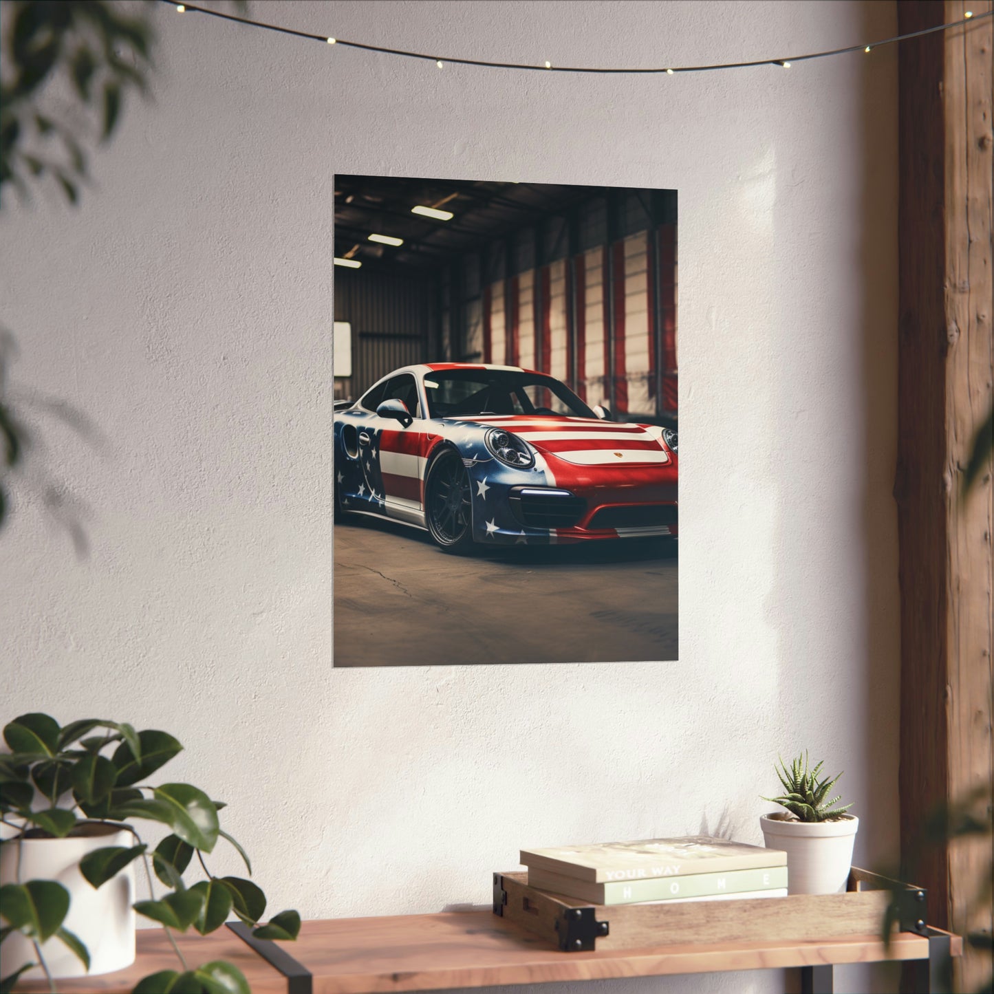 Premium Matte Vertical Posters American Flag Porsche 2