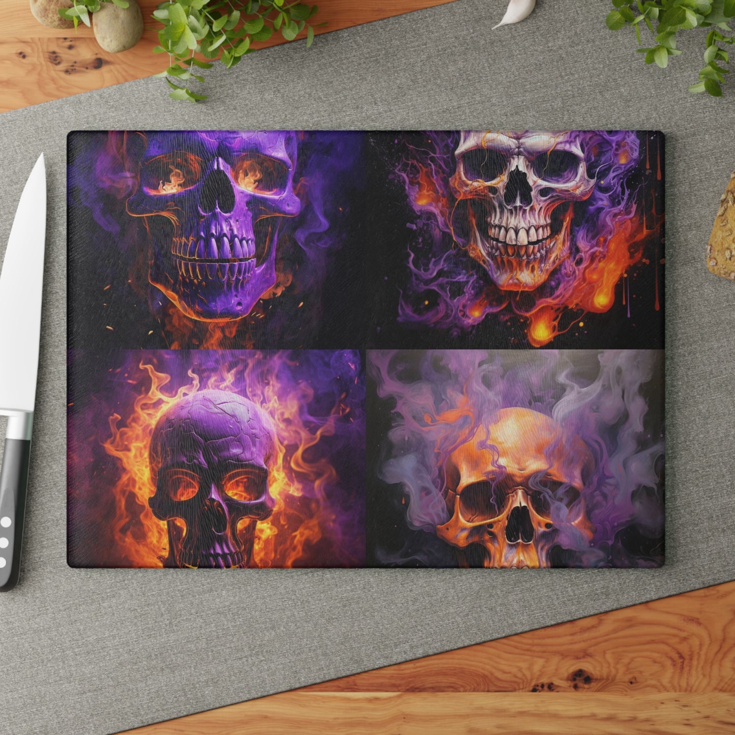 Glass Cutting Board Skull Flames 5