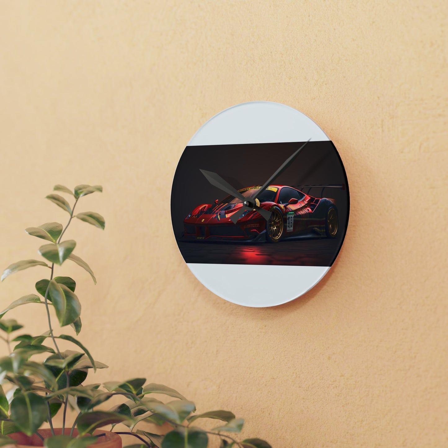 Acrylic Wall Clock Ferrari Red 1