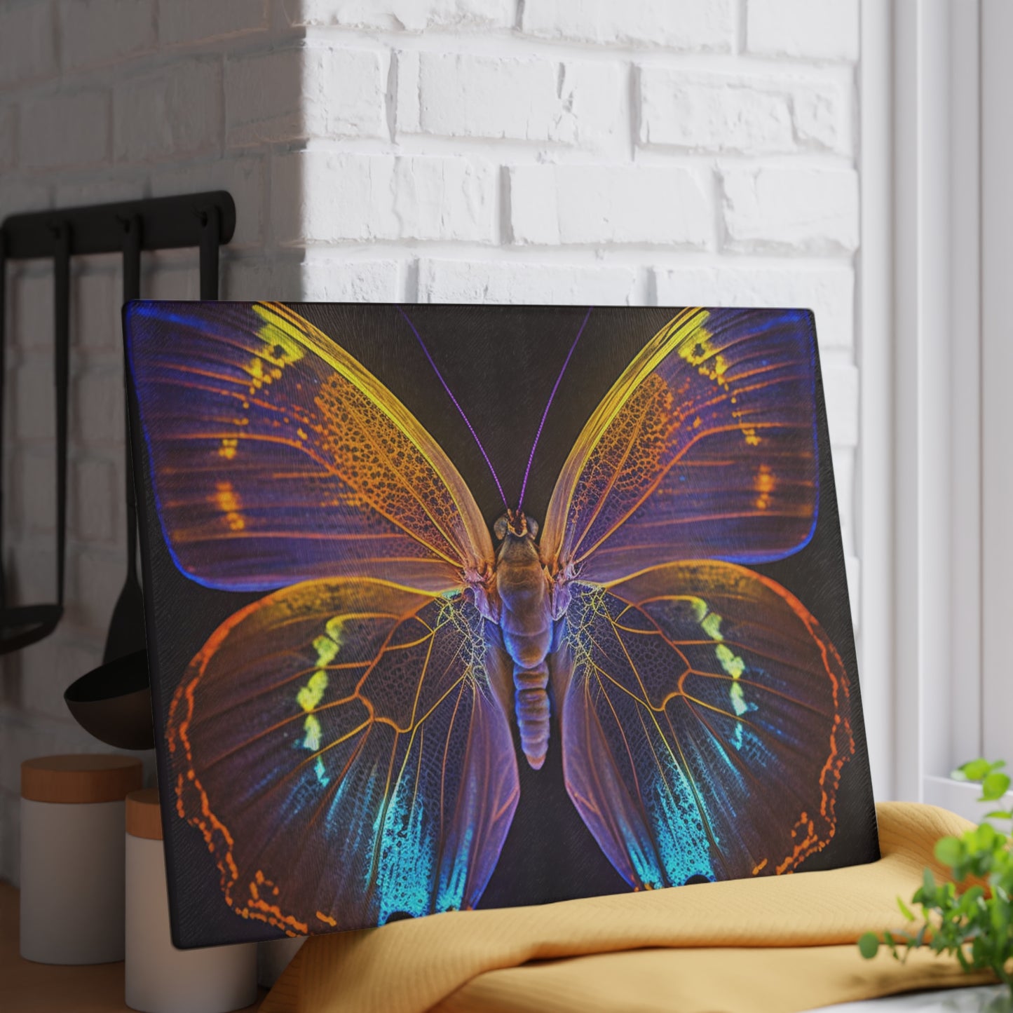 Glass Cutting Board Neon Butterfly Flair 2