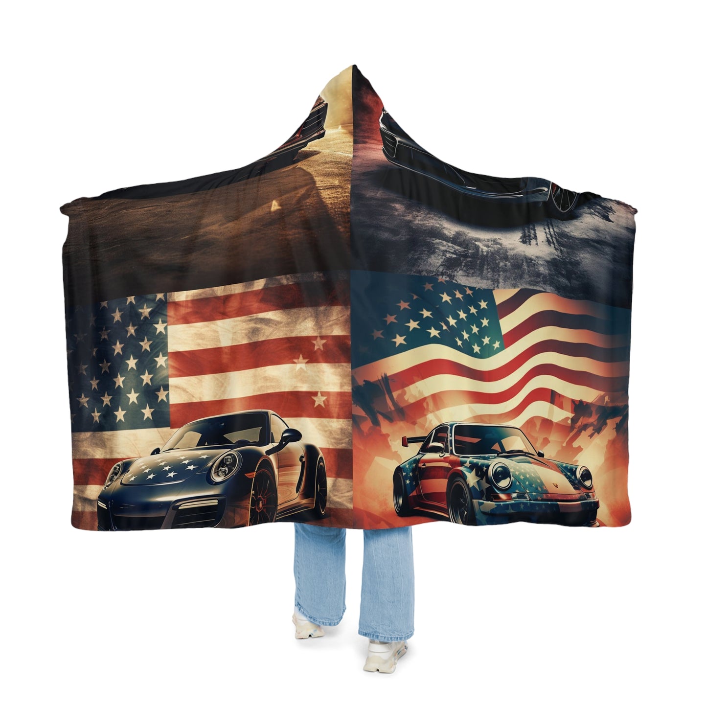 Snuggle Hooded Blanket Abstract American Flag Background Porsche 5