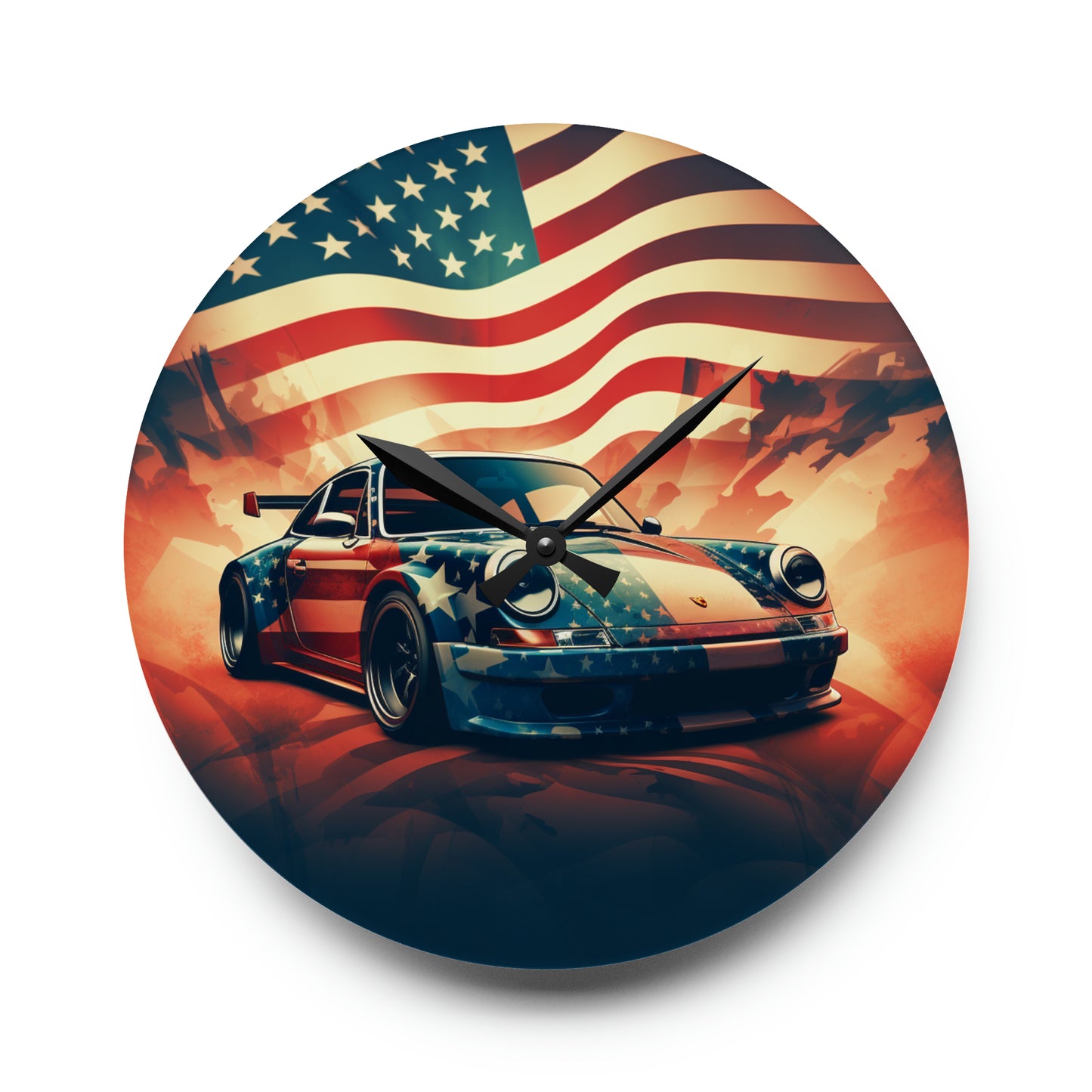 Acrylic Wall Clock Abstract American Flag Background Porsche 4