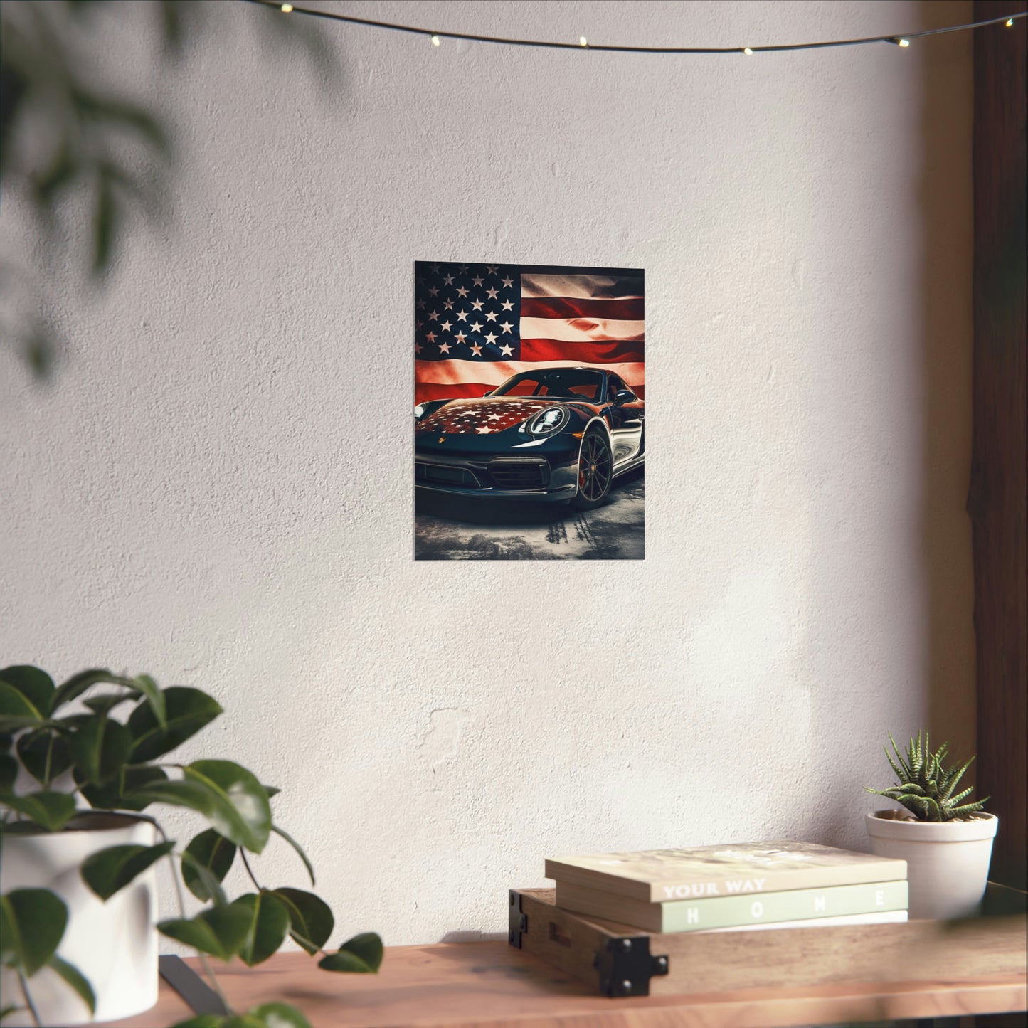 Premium Matte Vertical Posters Abstract American Flag Background Porsche 2