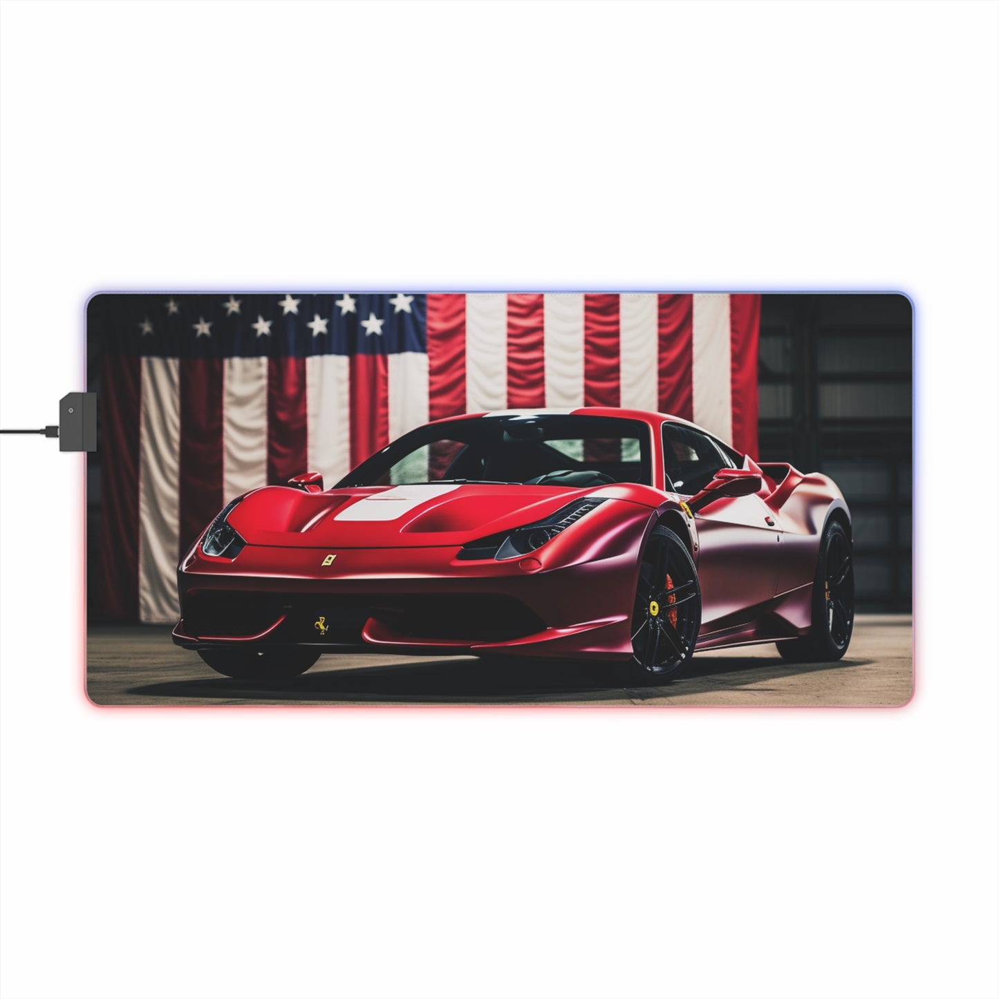 LED Gaming Mouse Pad American Flag Background Ferrari 3