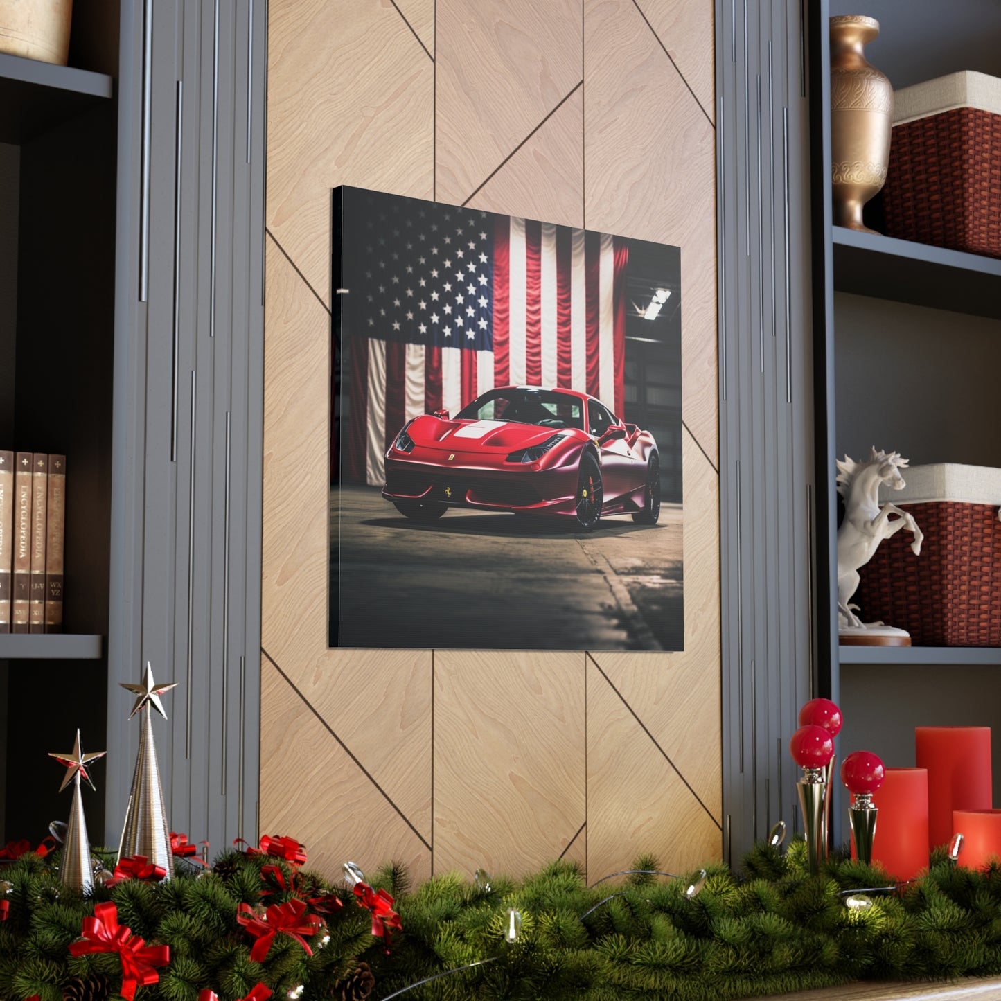 Canvas Gallery Wraps American Flag Background Ferrari 3