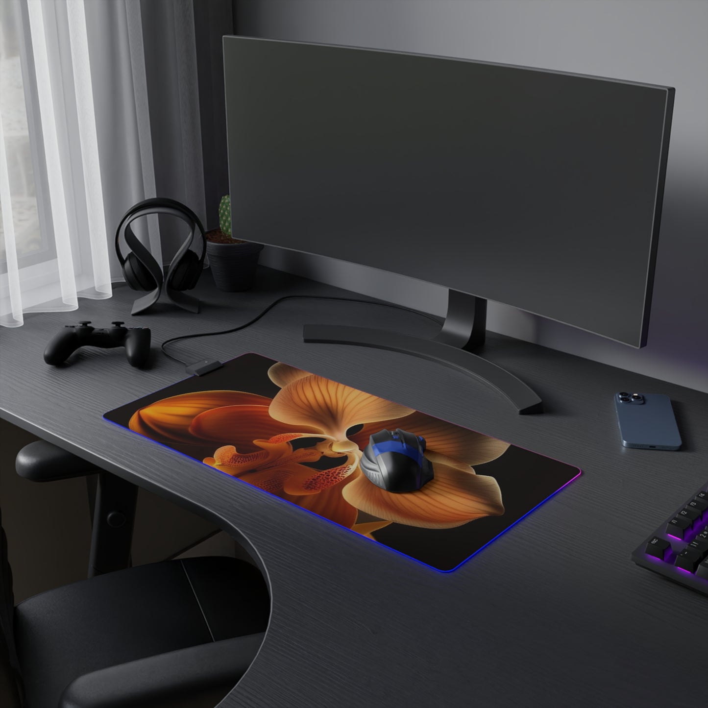 LED Gaming Mouse Pad Orange Orchid 2