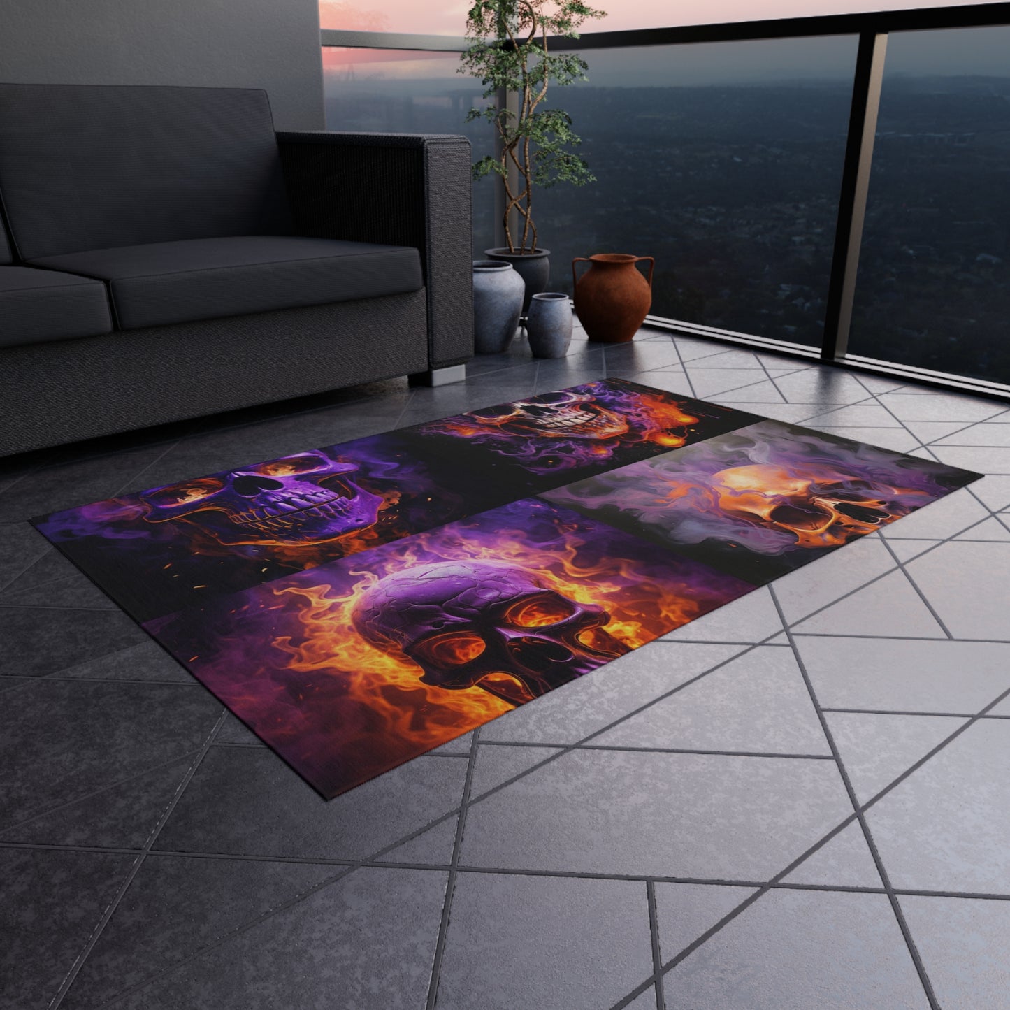 Outdoor Rug  Skull Flames 5