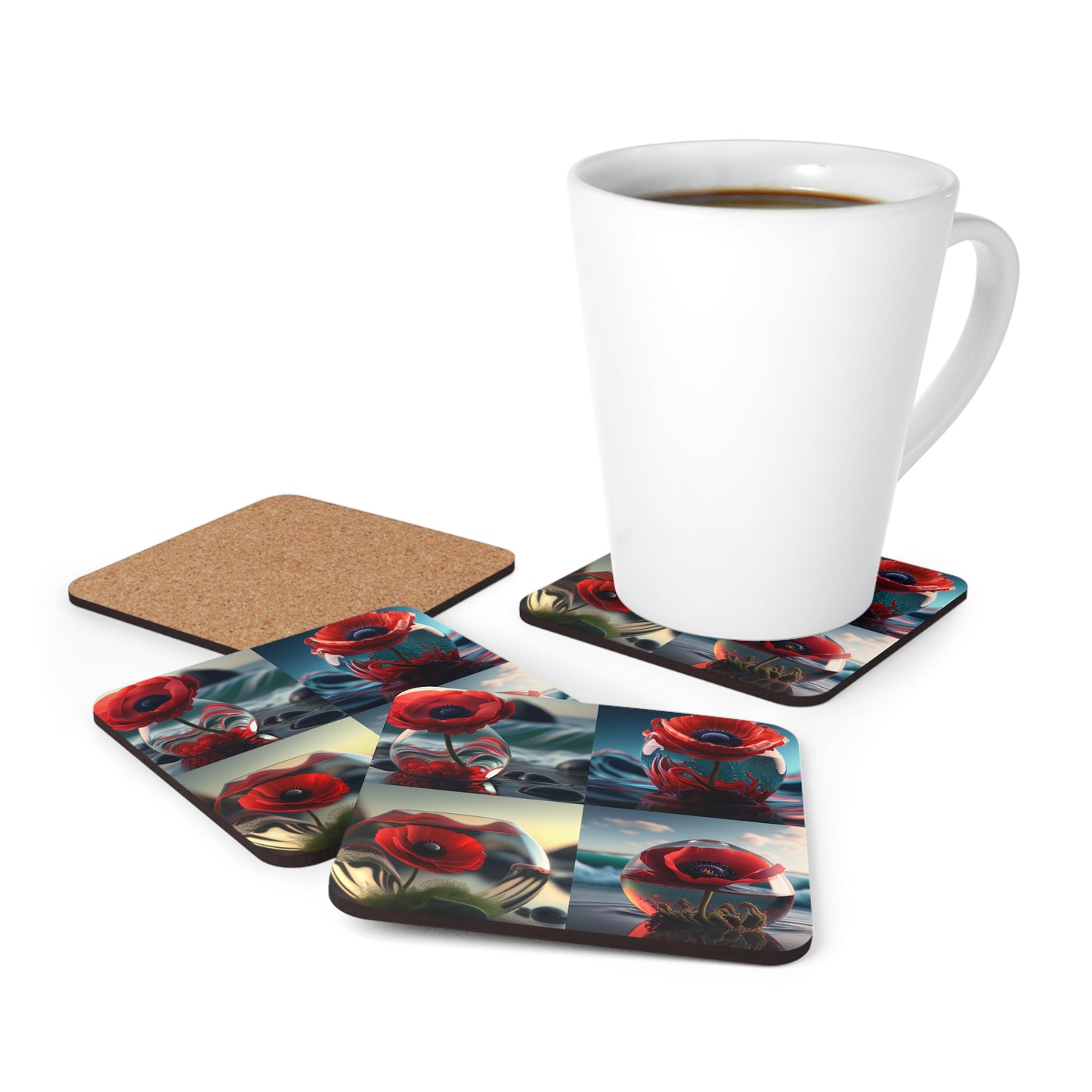 Corkwood Coaster Set Red Anemone in a Vase 5