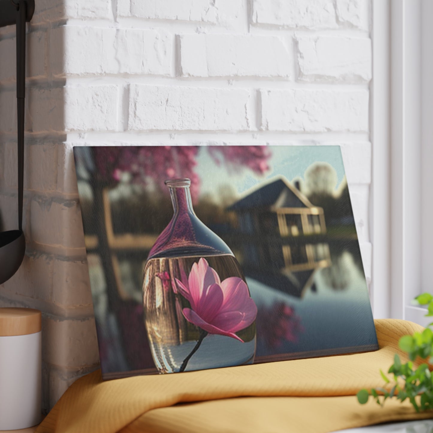 Glass Cutting Board Magnolia in a Glass vase 2