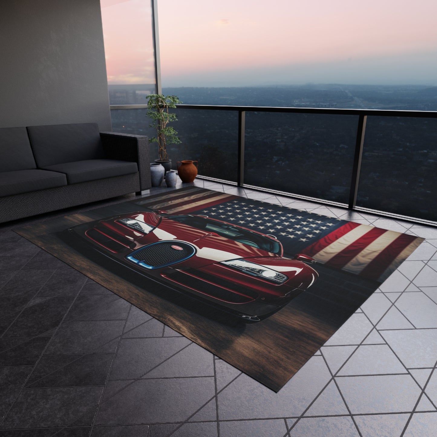 Outdoor Rug  American Flag Background Bugatti 1