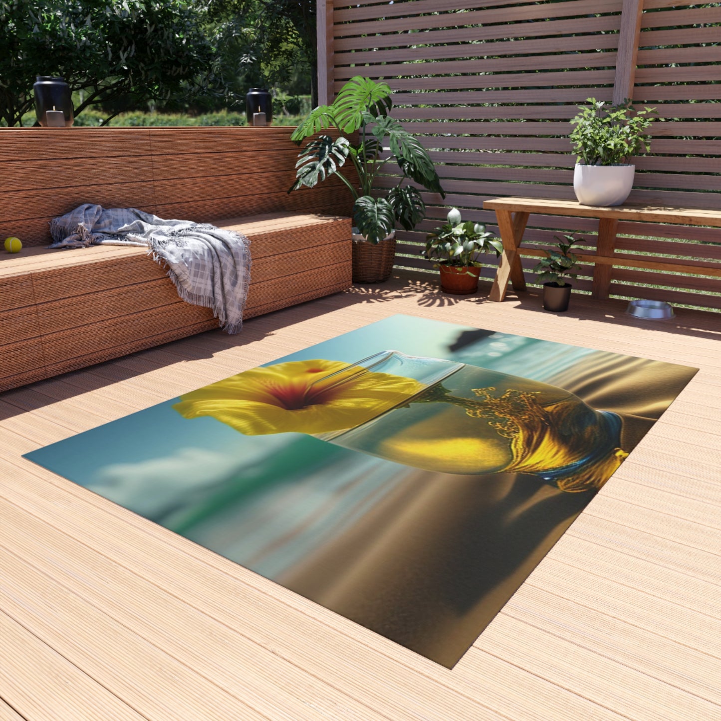 Outdoor Rug  Yellow Hibiscus glass 1