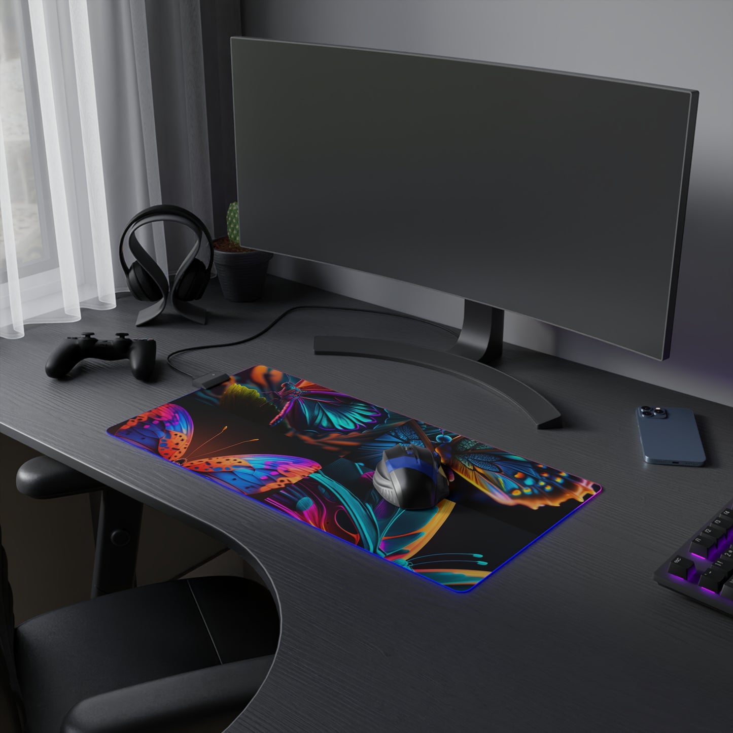 LED Gaming Mouse Pad Neon Butterfly Macro 5