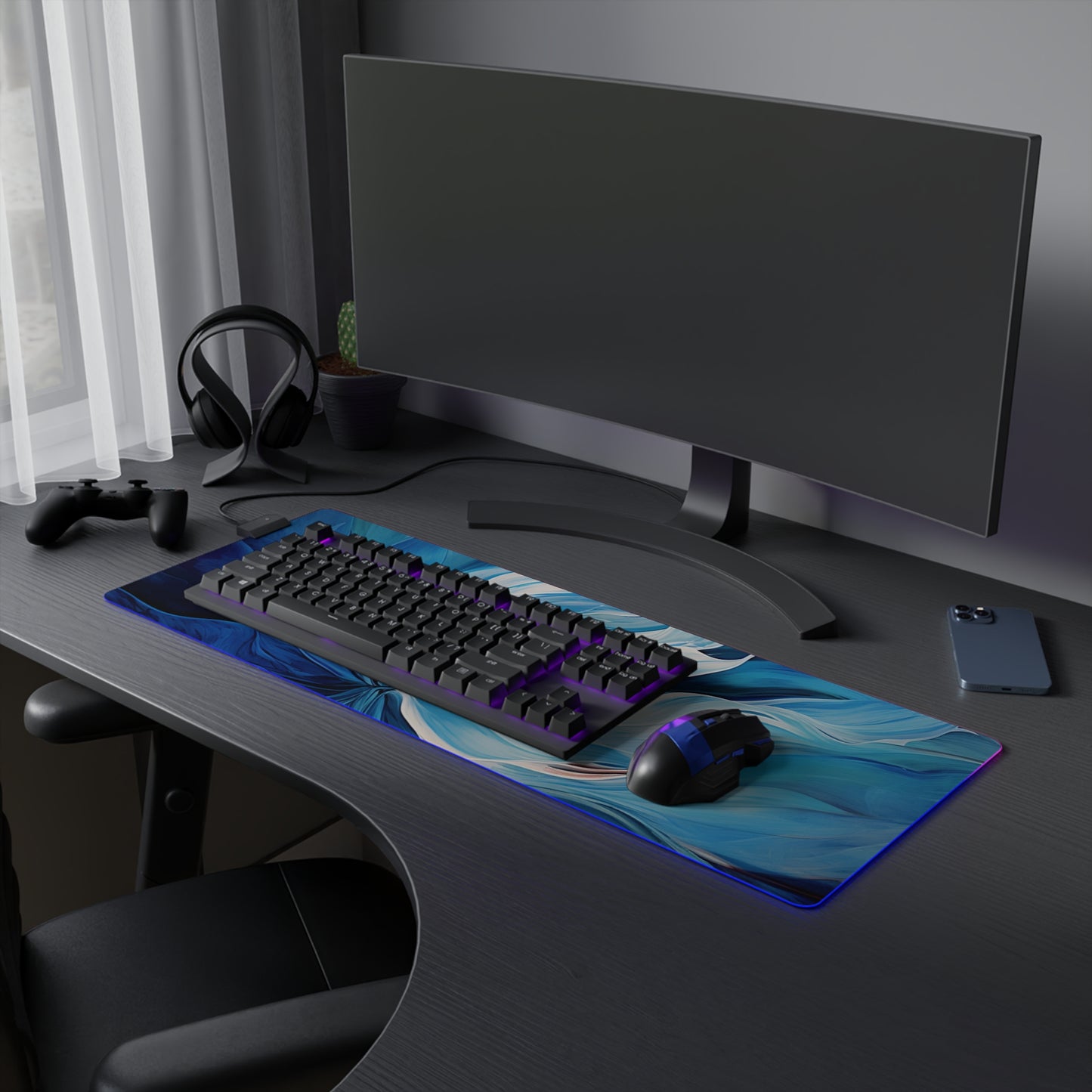 LED Gaming Mouse Pad Blue Tluip Abstract 1